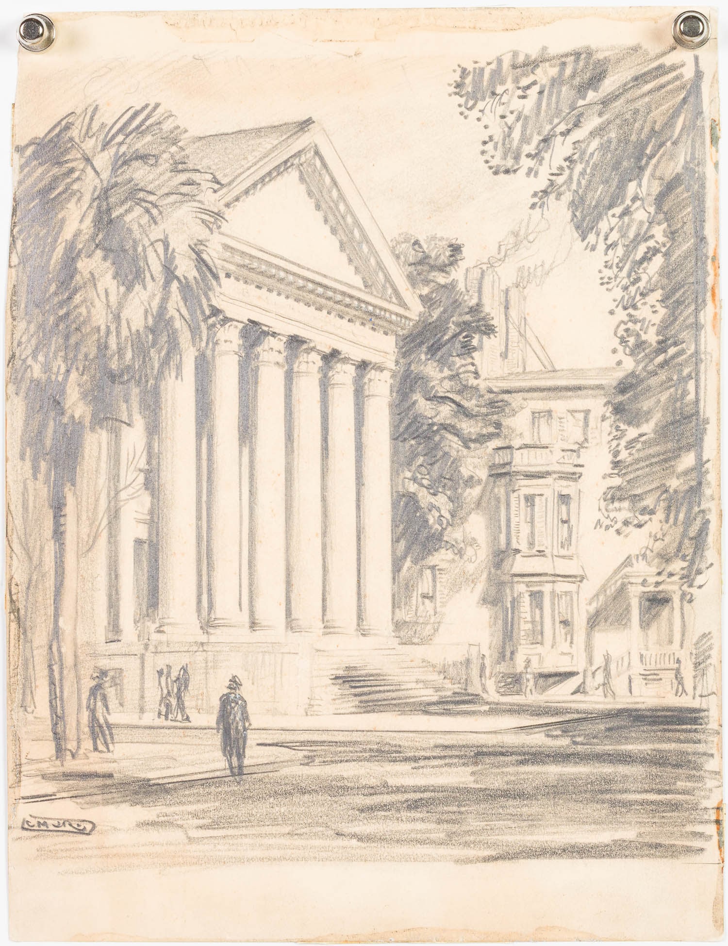 Christopher Murphy Jr., First Baptist Church, Pencil: Property from a Private Collector, Main Description: Christopher Murphy Jr. (Savannah, 1902-1973), First Baptist Church, Pencil on Paper, signed lower left, depicting First Baptist Church with