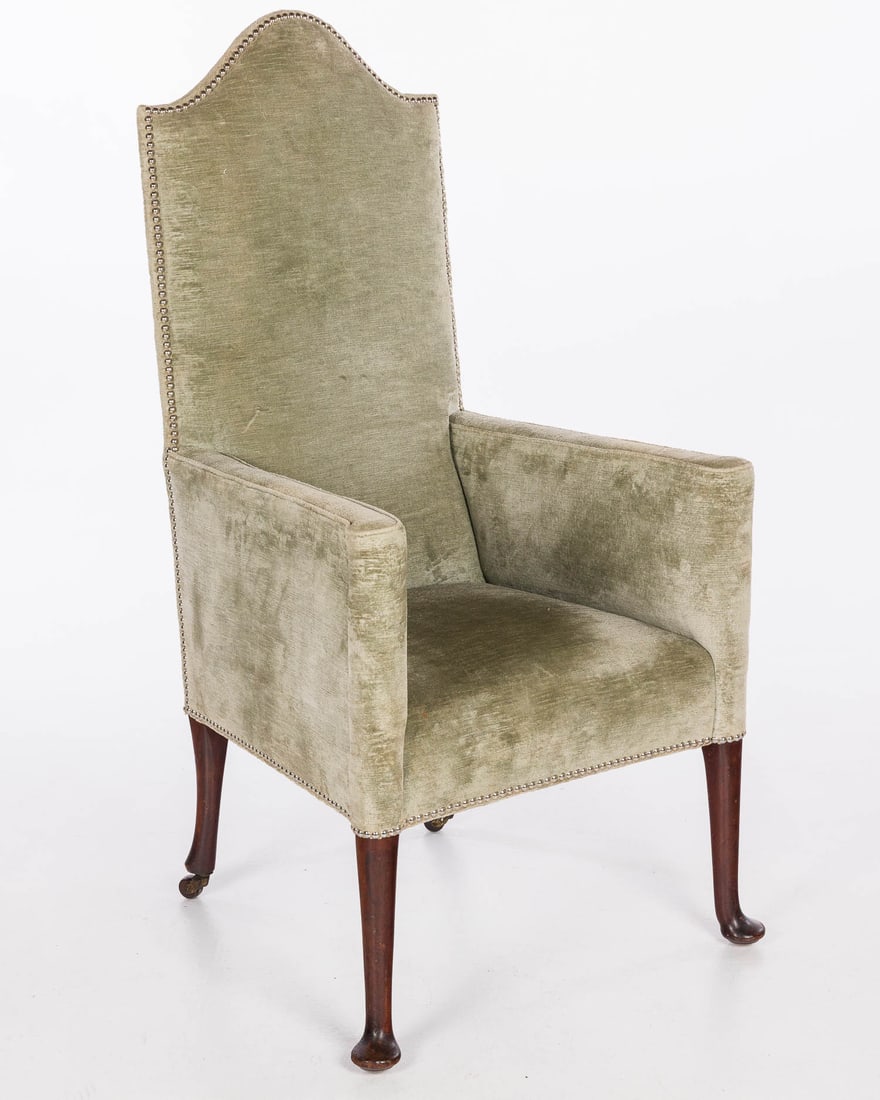 Queen Ann Style Velvet Upholstered Armchair (1 of 11)