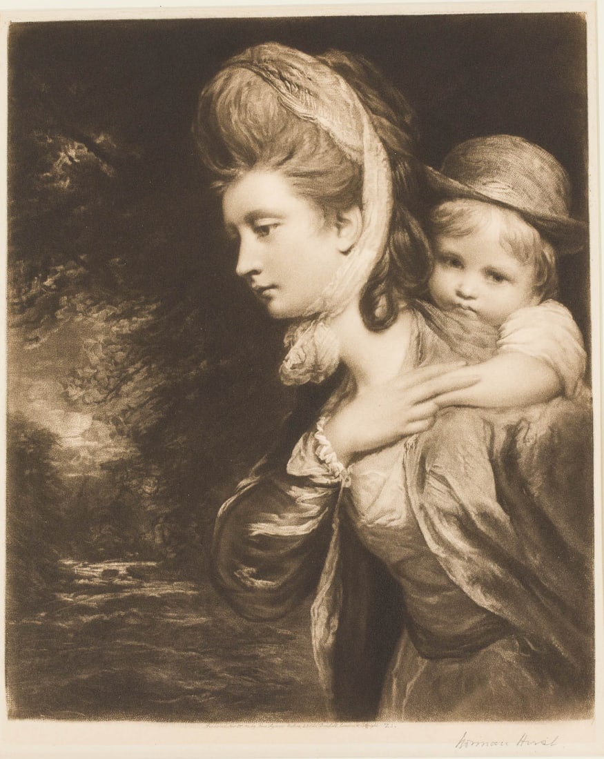 Sir Joshua Reynolds, Mrs. Payne Gallway, Engraving: Property of a South Carolina Private Collector Description: Sir Joshua Reynolds, Mrs. Payne Gallway and Child, Engraving, engraved by Norman Hirst, pencil signed with his name lower right,