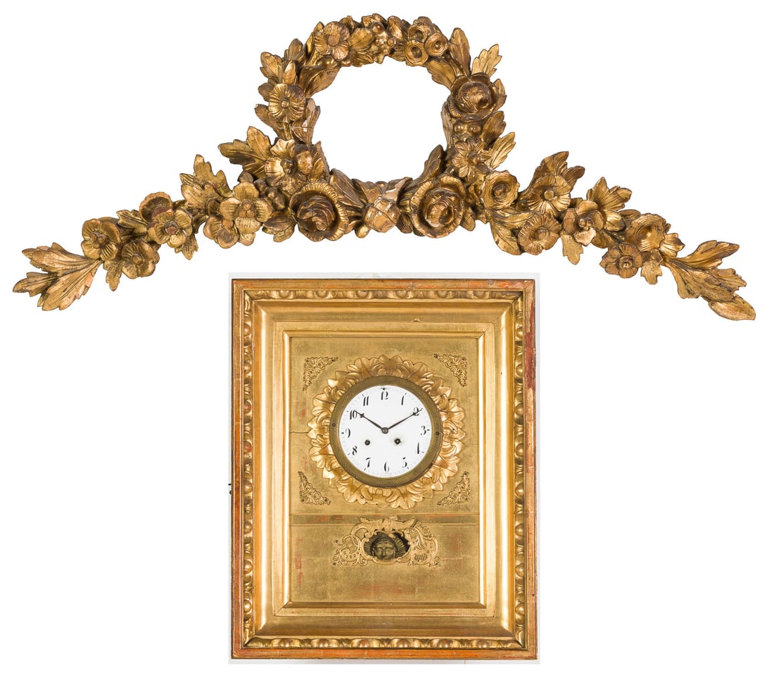 Austrian Wall Clock and Architectural Wreath, 19th C (1 of 16)