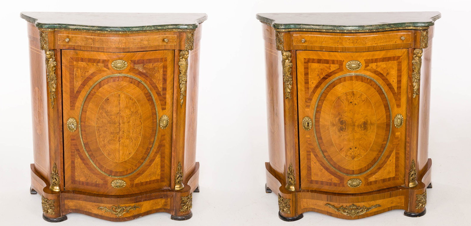 Pair French Style Marble Top Side Cabinets, 20th C (1 of 20)