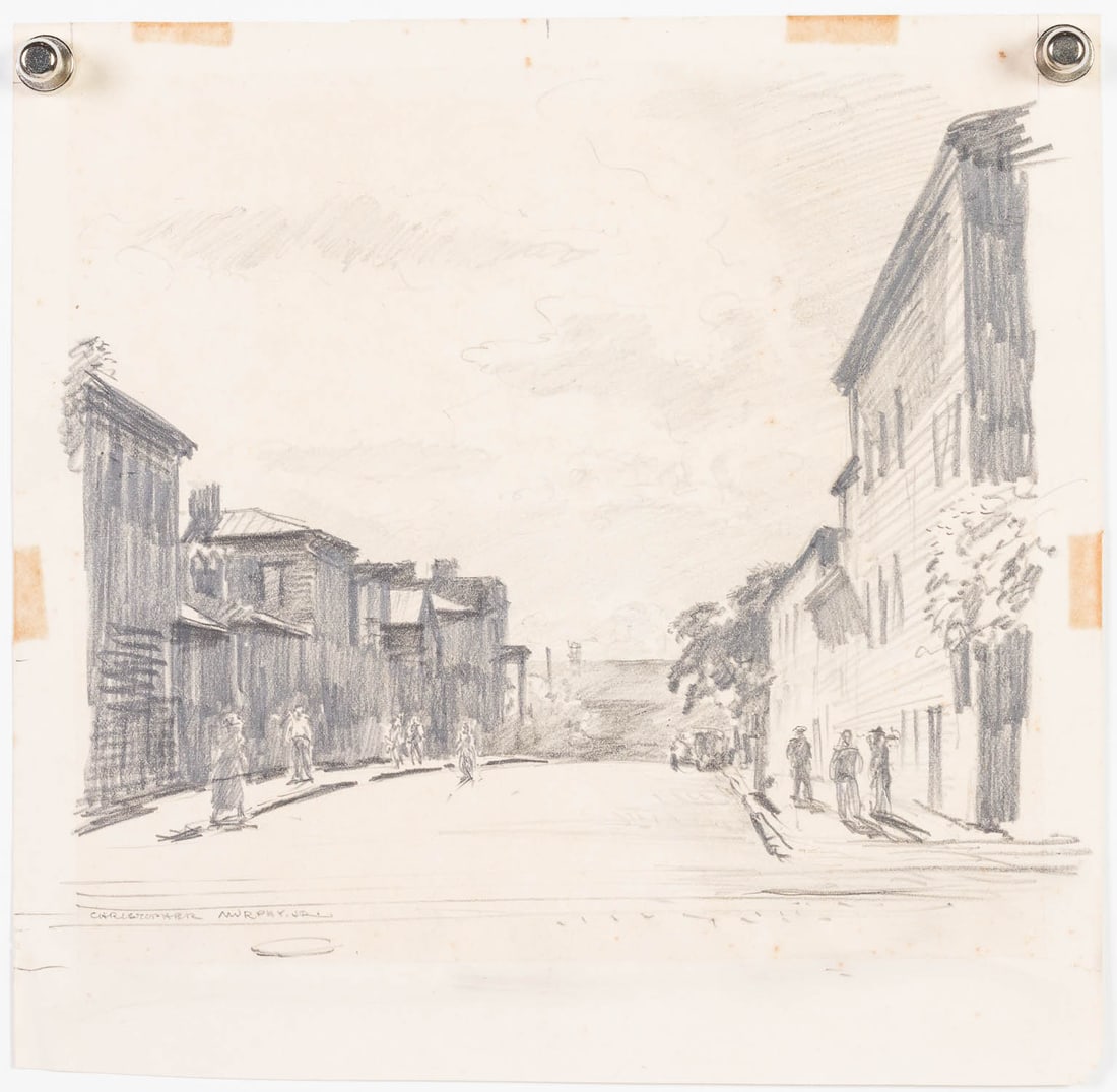 Christopher Murphy Jr, Savannah Street Scene, Pencil: Property from a Private Collector, Main Description: Christopher Murphy Jr. (Savannah, 1902-1973), Savannah Street Scene, Pencil on Paper, signed lower left, depicting a Savannah street scene in p