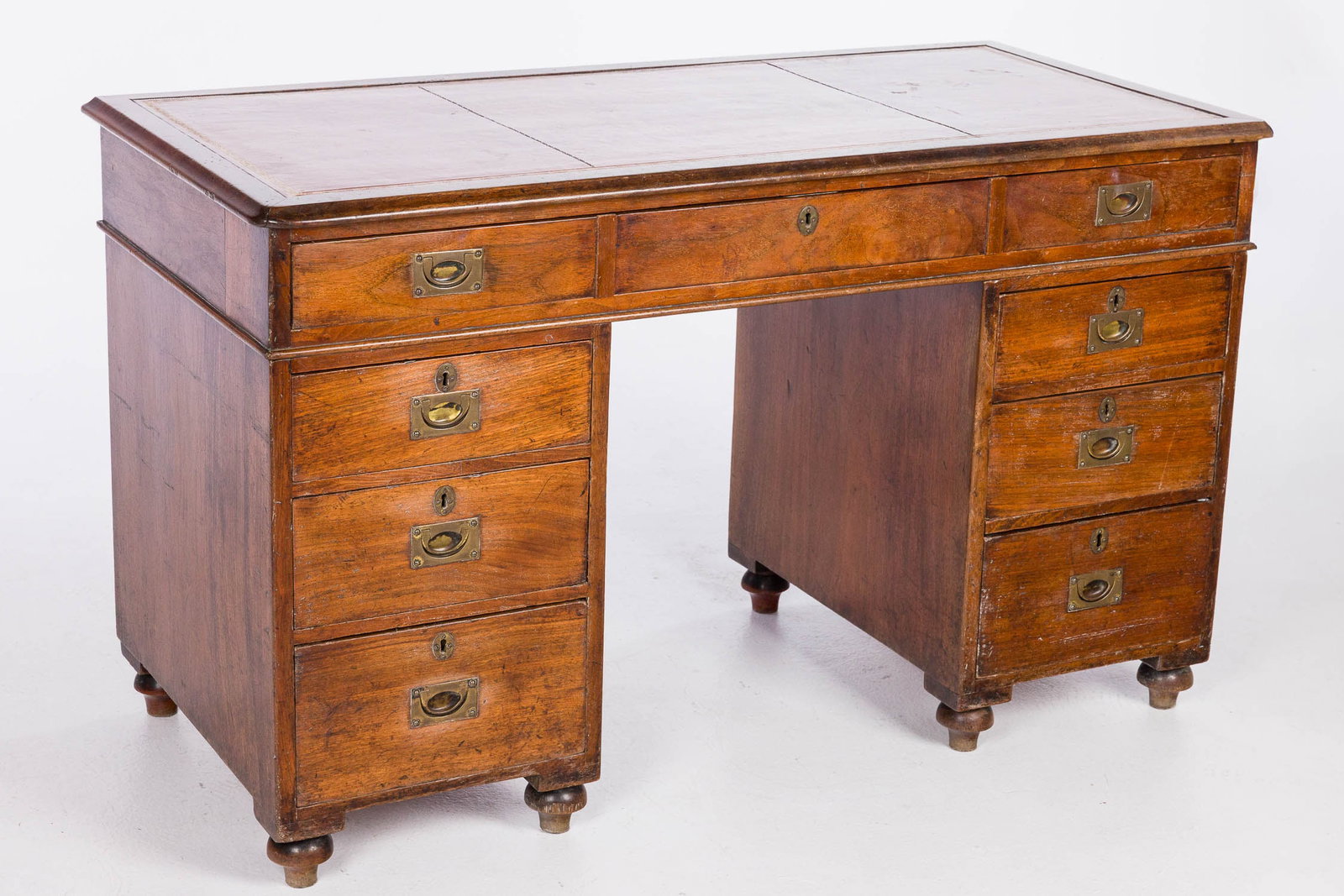 English Mahogany Campaign Pedestal Desk, 19th C (1 of 13)