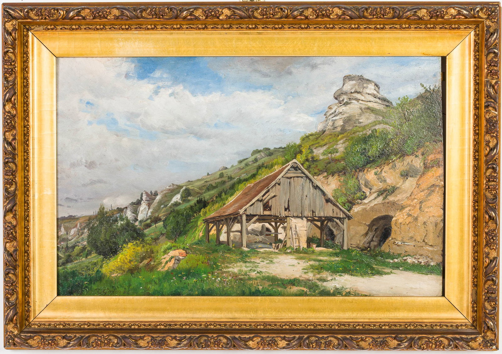 Illegibly Signed Mountain Landscape w Structure, O/B (1 of 12)