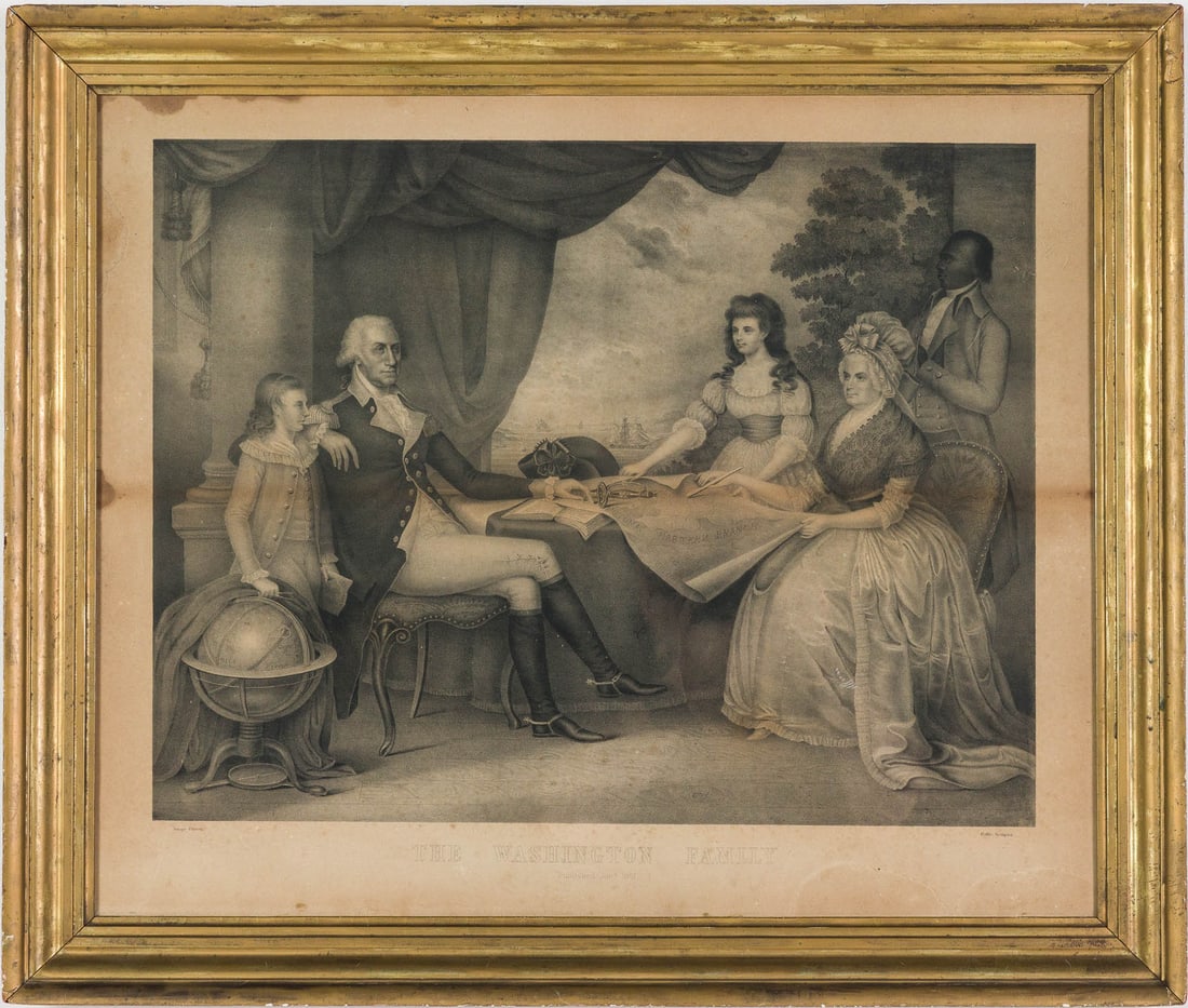 The Washington Family Lithograph, 1861: Description: The Washington Family Lithograph, 1861, after Edward Savage painting, inscribed "Savage pinxit" lower left and "Hoffy Sculpsit" lower right, published Jan. 1861, depicting the seated