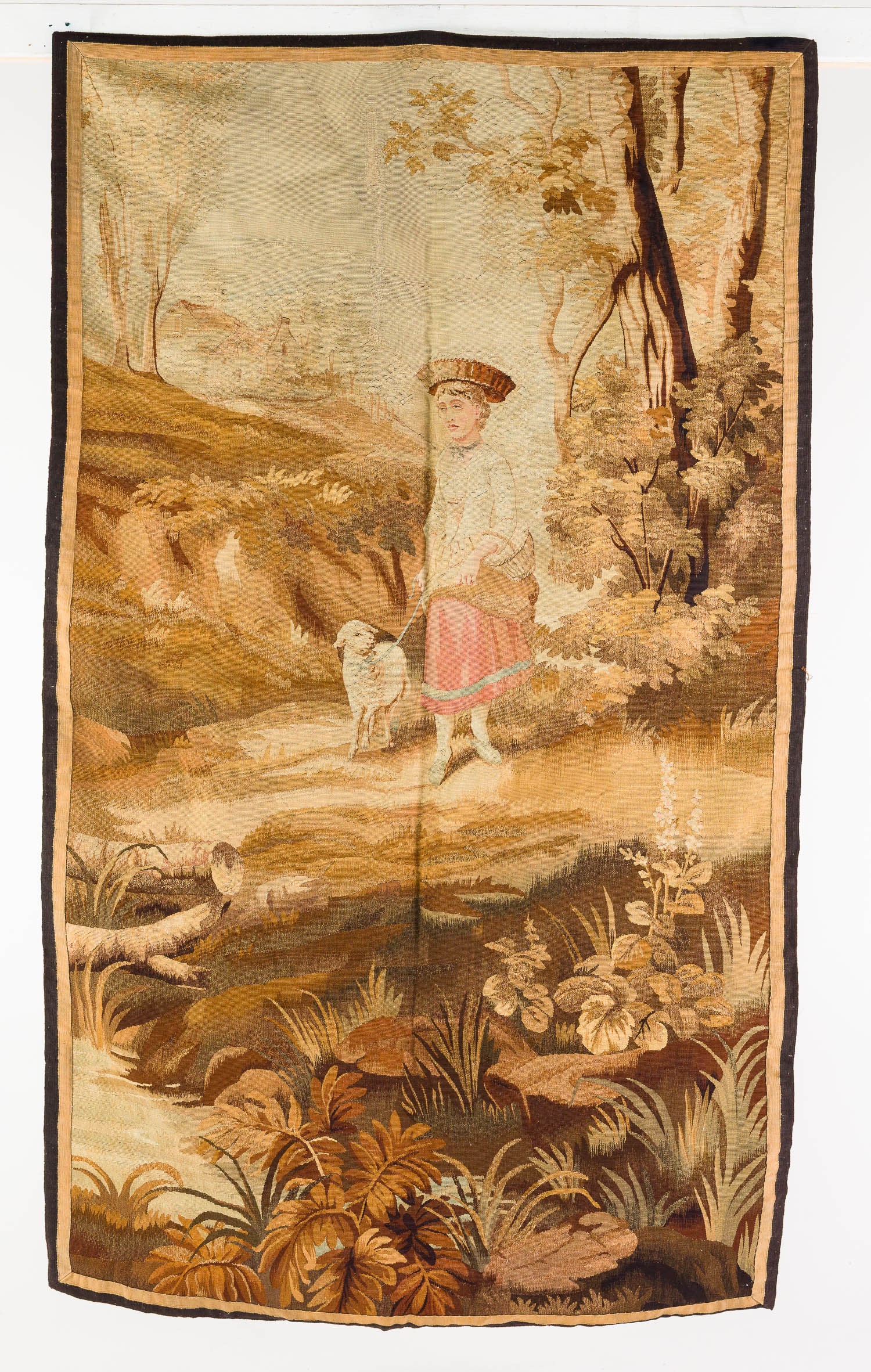 Aubusson Tapestry with Shepherdess 19th C (1 of 9)