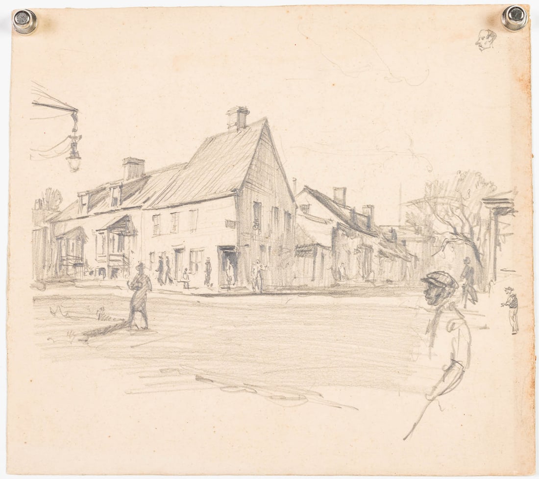 Christopher Murphy Jr, Savannah Street Scene, Pencil: Property from a Private Collector, Main Description: Christopher Murphy Jr. (Savannah, 1902-1973), Savannah Street Scene, Pencil on Paper, unsigned, depicting street view with figures, unframed.