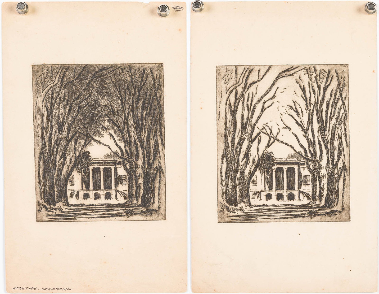Christopher Murphy Jr, Hermitage, 2 Etchings: Property from a Private Collector, Main Description: Christopher Murphy Jr. (Savannah, 1902-1973), Hermitage, Two Etchings, comprising two etchings, one original (with handwritten pencil inscription