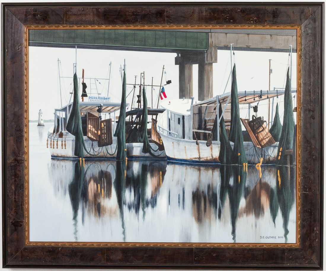 Davey E Guthrie, Miss Amber, Acrylic on Canvas, 2015: Property of a Private Collector, Boca Raton, FL Description: Davey E. Guthrie, Miss Amber, Acrylic on Canvas, 2015, signed and dated lower right with artist's label on verso, depicting fishing