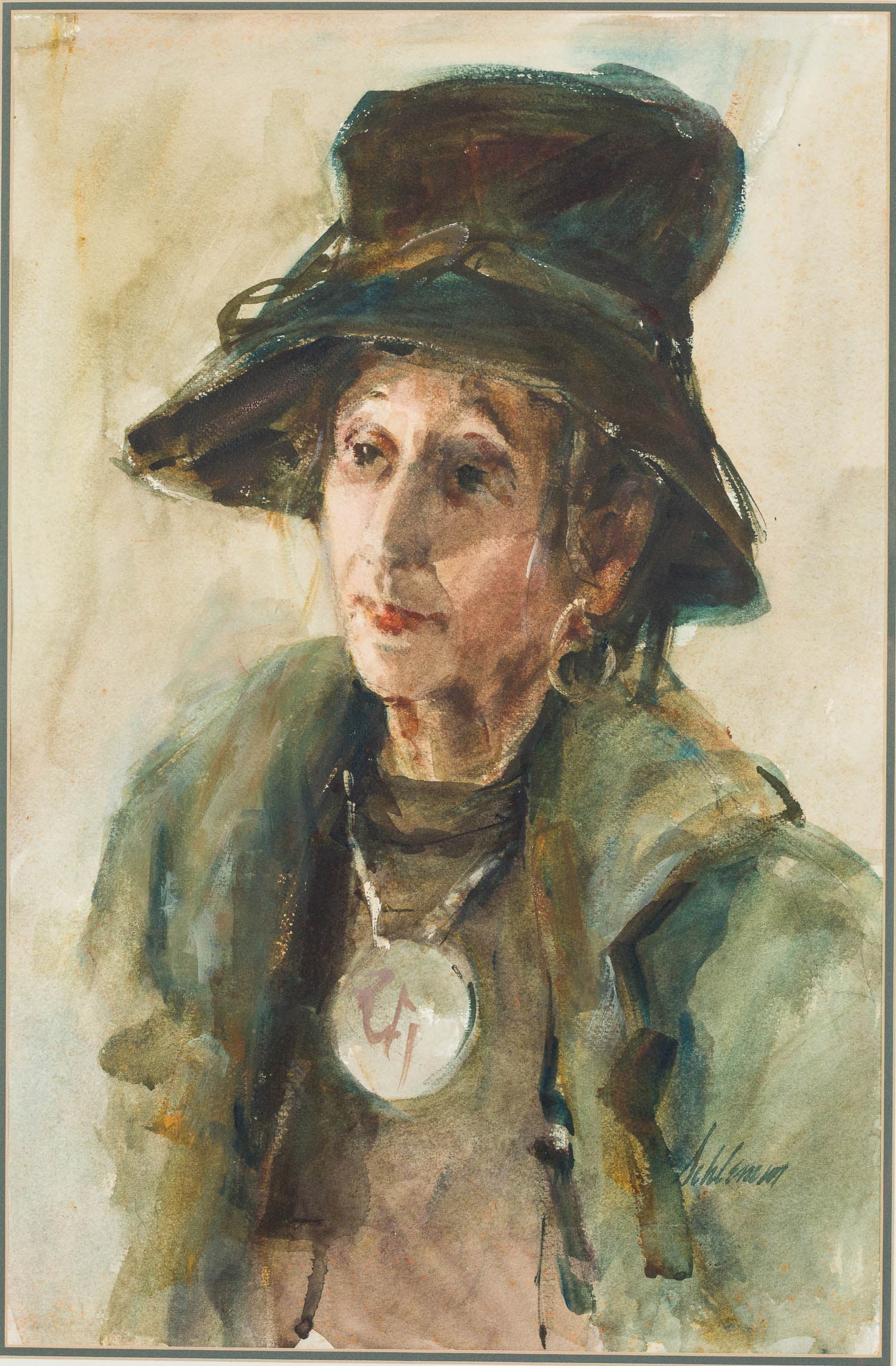 Betty Lou Schlemm (NJ, 1934-2021), Mae Bennett Brown: Property of a South Carolina Private Collector Description: Betty Lou Schlemm (NJ, 1934-2021), Portrait of Mae Bennett Brown, Watercolor, signed lower right, depicting a woman in three-quarter view