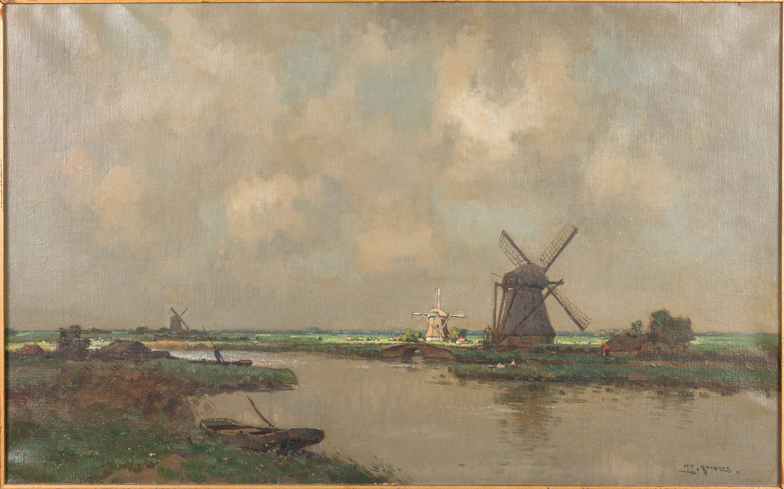 Illegibly Signed, Landscape with Windmill, O/C - 3