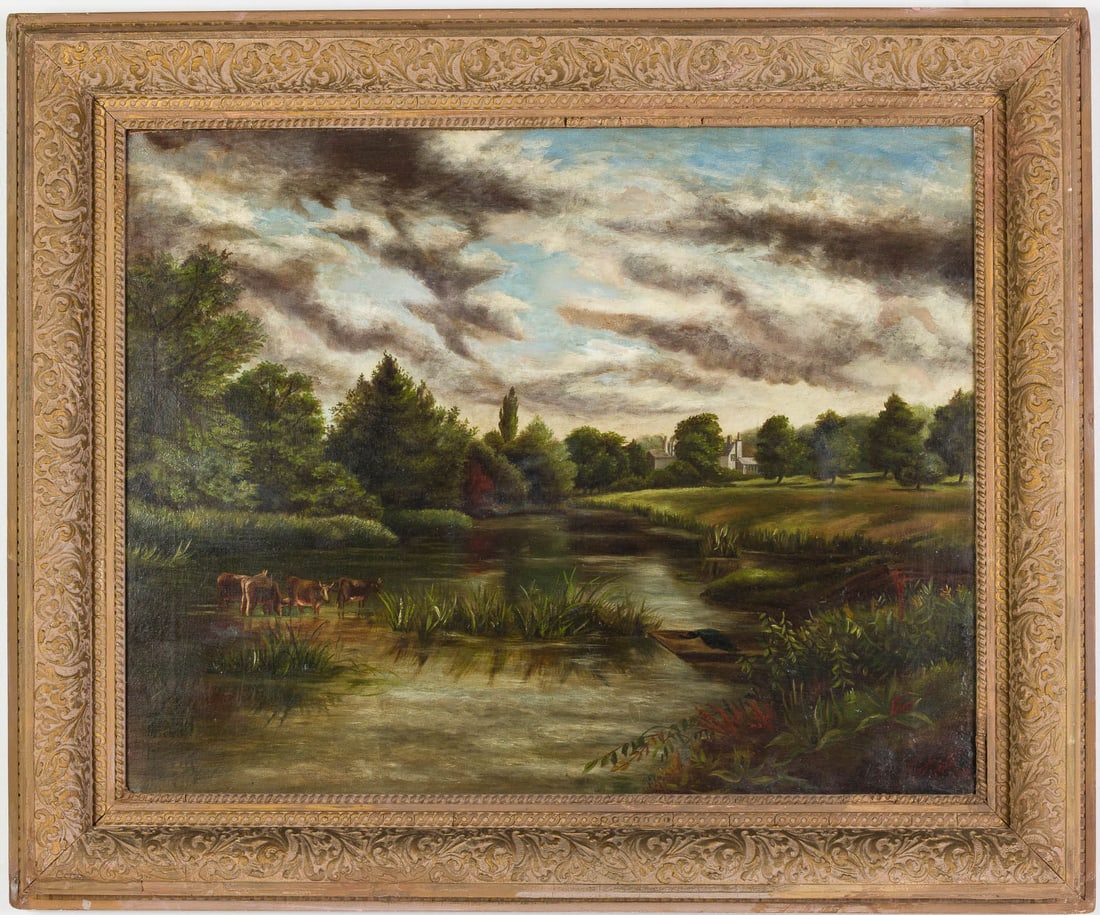 J.A.M., River Landscape with Cows, O/C, 1879 (1 of 14)