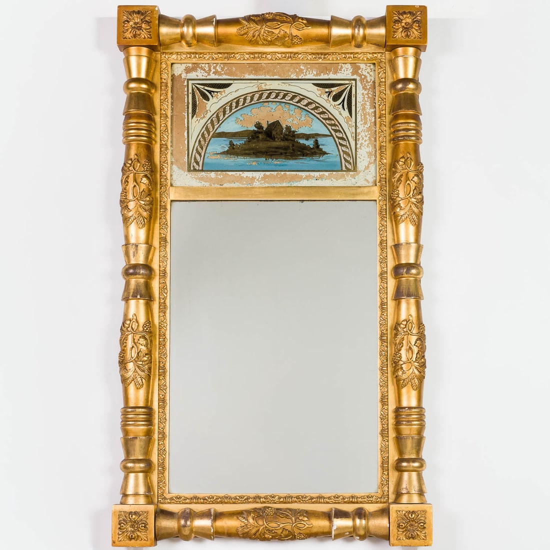 American Giltwood Eglomise Mirror, 19th C (1 of 7)