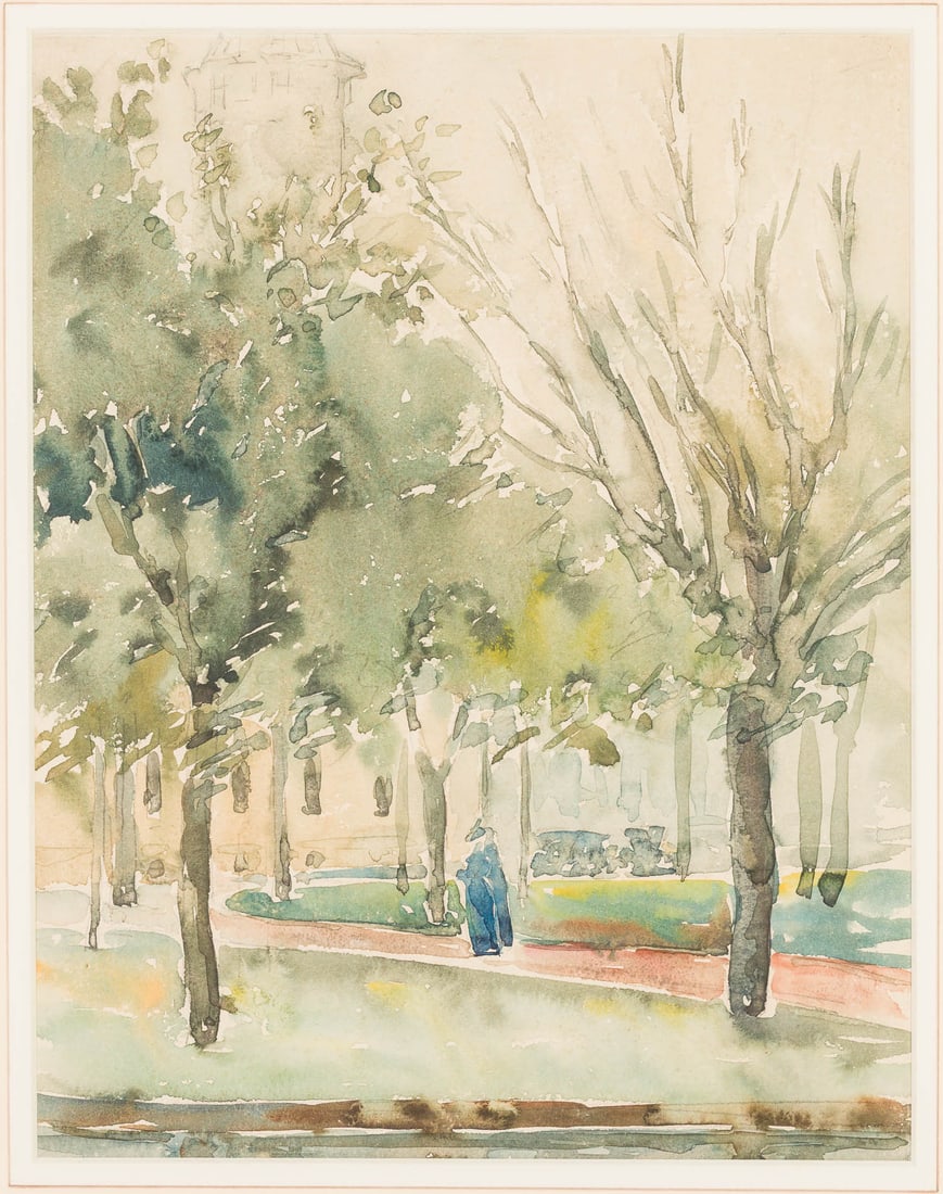 Christopher P.H. Murphy Savannah Square, c. 1915: Property from The Christopher P. H. Murphy (Sr.) Family Estate Collection, Savannah, GA Description: Christopher P.H. Murphy (Savannah, 1869-1939), A Savannah Square, c. 1915, Watercolor on Paper,