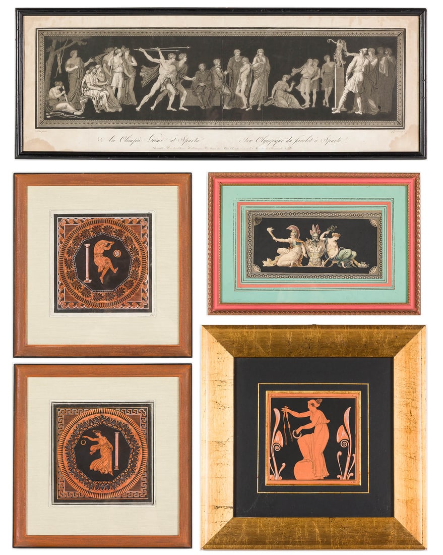 3 Hand Colored Engravings of Greek Vases & 2 Prints (1 of 13)