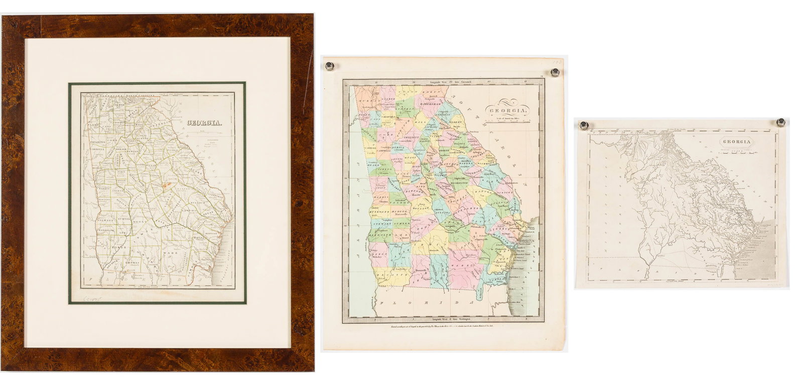 3 Georgia Maps, including David Burr's Map, 19th C (1 of 20)