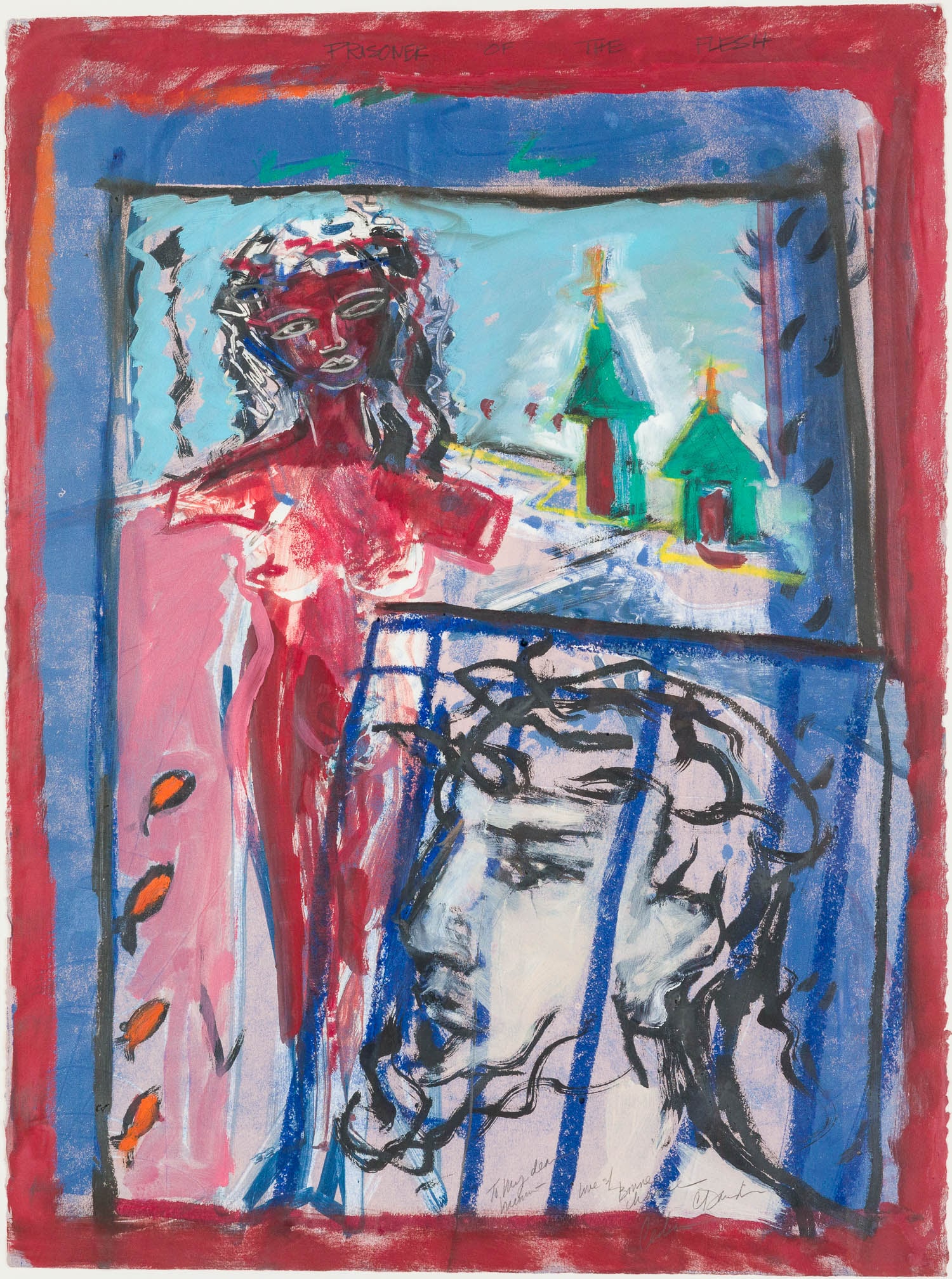 Illegibly Signed, Prisoner of the Flesh, Gouache: Property from the Estate of Miriam K. Center, Savannah, GA Description: Illegibly Signed, Prisoner of the Flesh, Gouache on Paper, titled upper edge with illegible pencil inscription lower right,