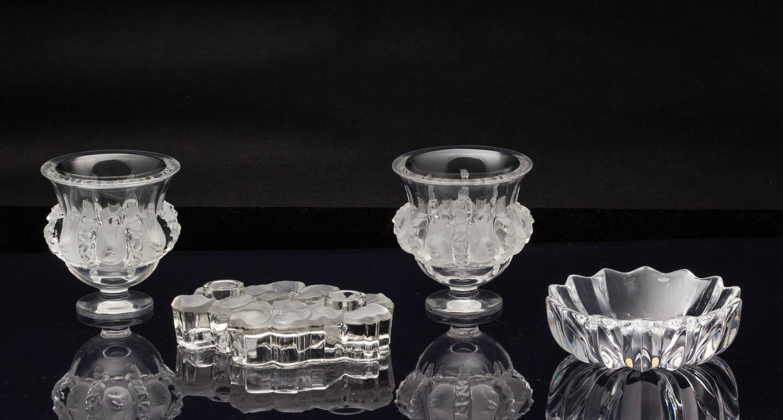 Pair Lalique Bird Urns, Orrefors Bowl & Candlestick (1 of 12)