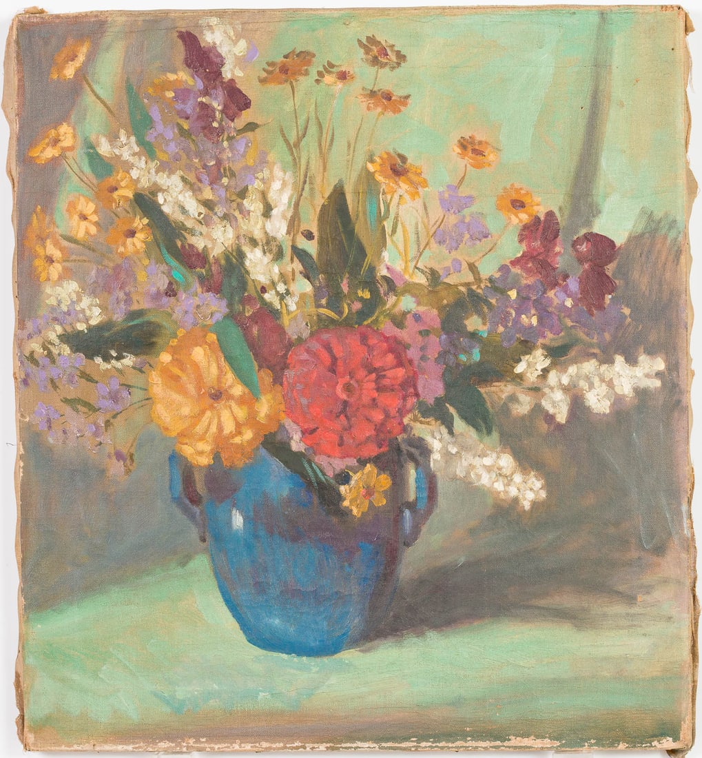 Christopher Murphy Jr., Floral Still Life, O/C: Property from The Christopher P. H. Murphy (Sr.) Family Estate Collection, Savannah, GA Description: Christopher Murphy Jr. (Savannah, 1902-1973), Floral Still Life, O/C, unsigned, depicting a vase