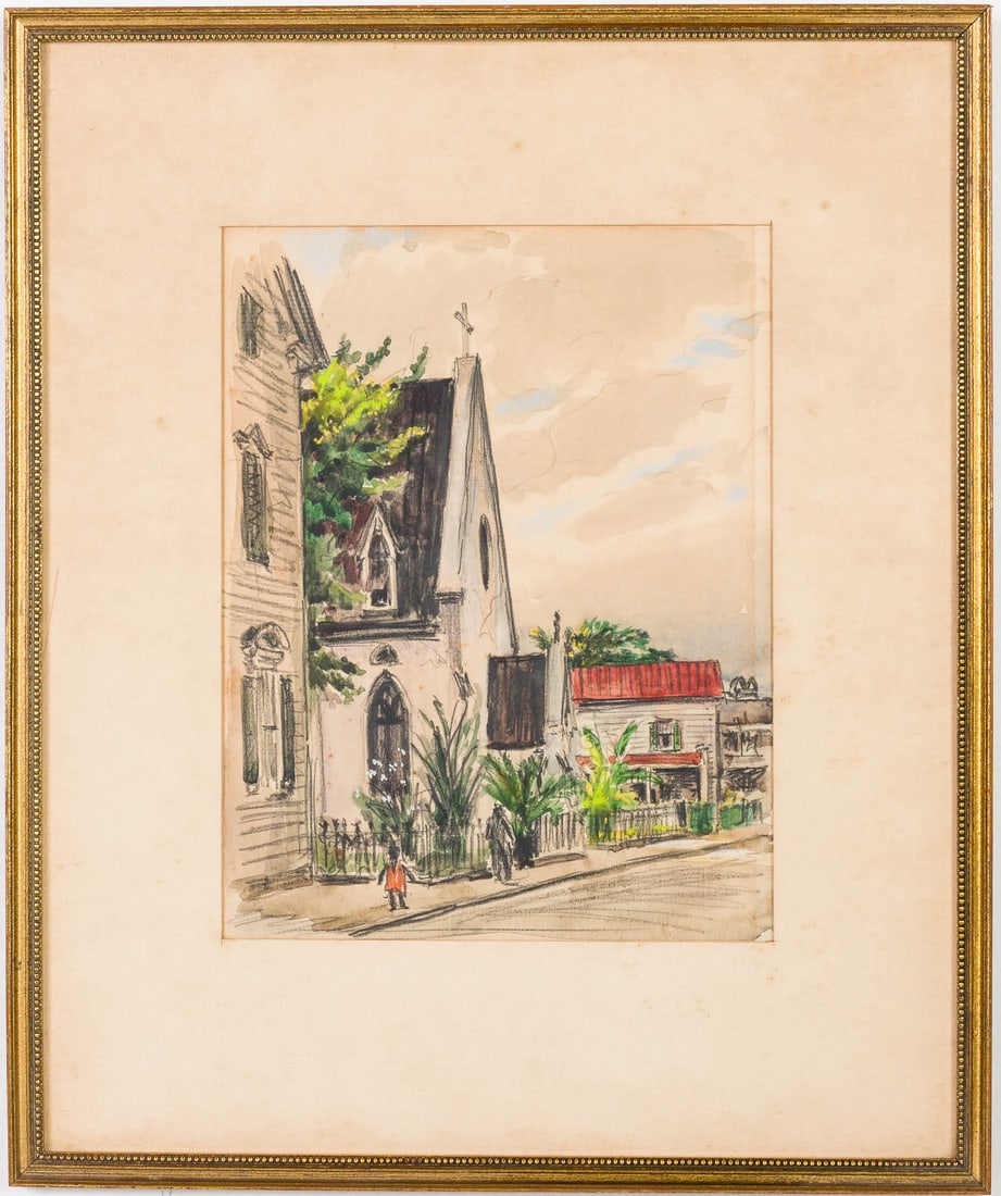 Christopher Murphy Jr, Charleston Street Scene, W/C: Property from The Christopher P. H. Murphy (Sr.) Family Estate Collection, Savannah, GA Description: Christopher Murphy Jr. (Savannah, 1902-1973), Charleston Street Scene, Watercolor, unsigned,