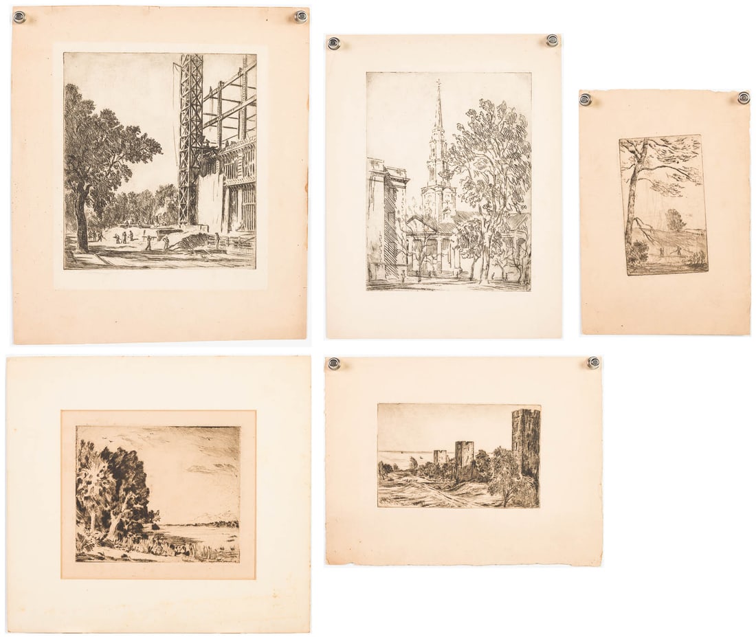 Christopher Murphy Jr. (Sav, 1902-1973), 5 Etchings: Property from The Christopher P. H. Murphy (Sr.) Family Estate Collection, Savannah, GA Description: Christopher Murphy Jr. (Savannah, 1902-1973), 5 Etchings, comprising print of First Presbyterian