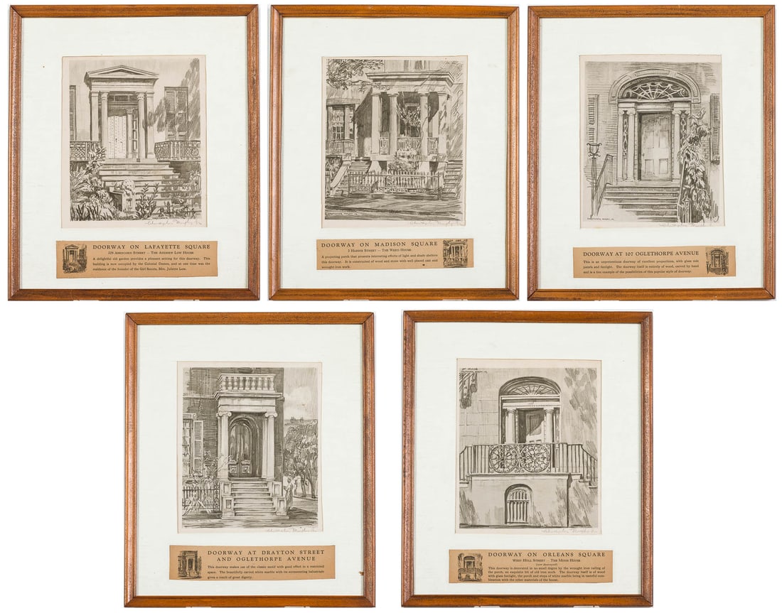 Christopher Murphy (Sav, 1902-1973), Savannah Doors: Property of a Private Collector, Savannah, GA Description: Christopher Murphy (Savannah, 1902-1973), Savannah Doors, 5 Prints, all pencil signed lower right, comprising "Doorway on Orleans Square",