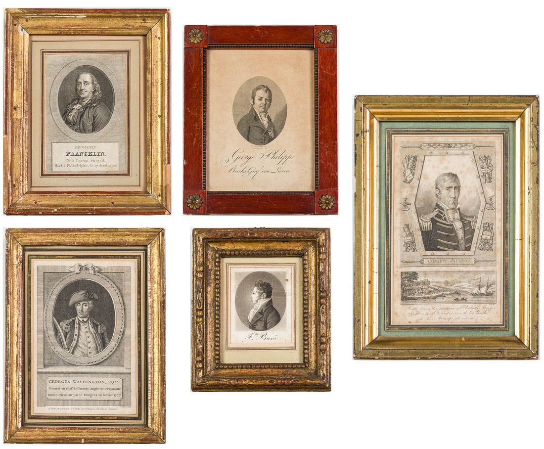 5 Miniature Engravings Incl 3 US Presidents, 19th C (1 of 17)