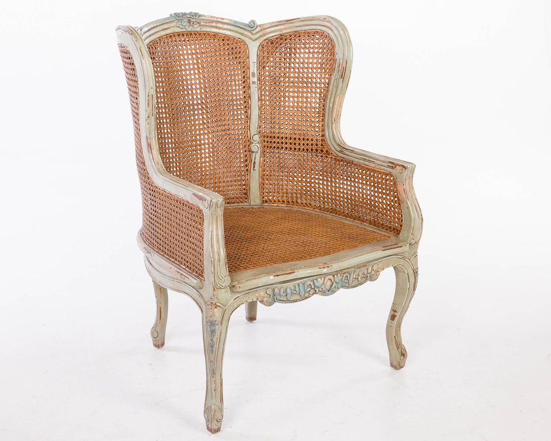 French Style Painted and Caned Wing Chair (1 of 9)