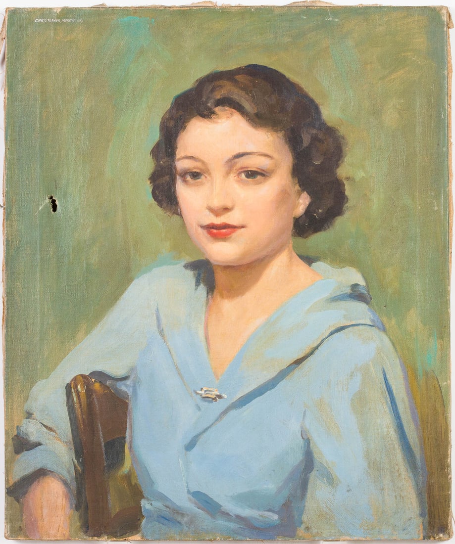 Christopher Murphy Jr., Portrait of a Woman in Blue: Property from The Christopher P. H. Murphy (Sr.) Family Estate Collection, Savannah, GA Description: Christopher Murphy Jr. (Savannah, 1902-1973), Portrait of a Woman in Blue, Oil on Canvas, signe