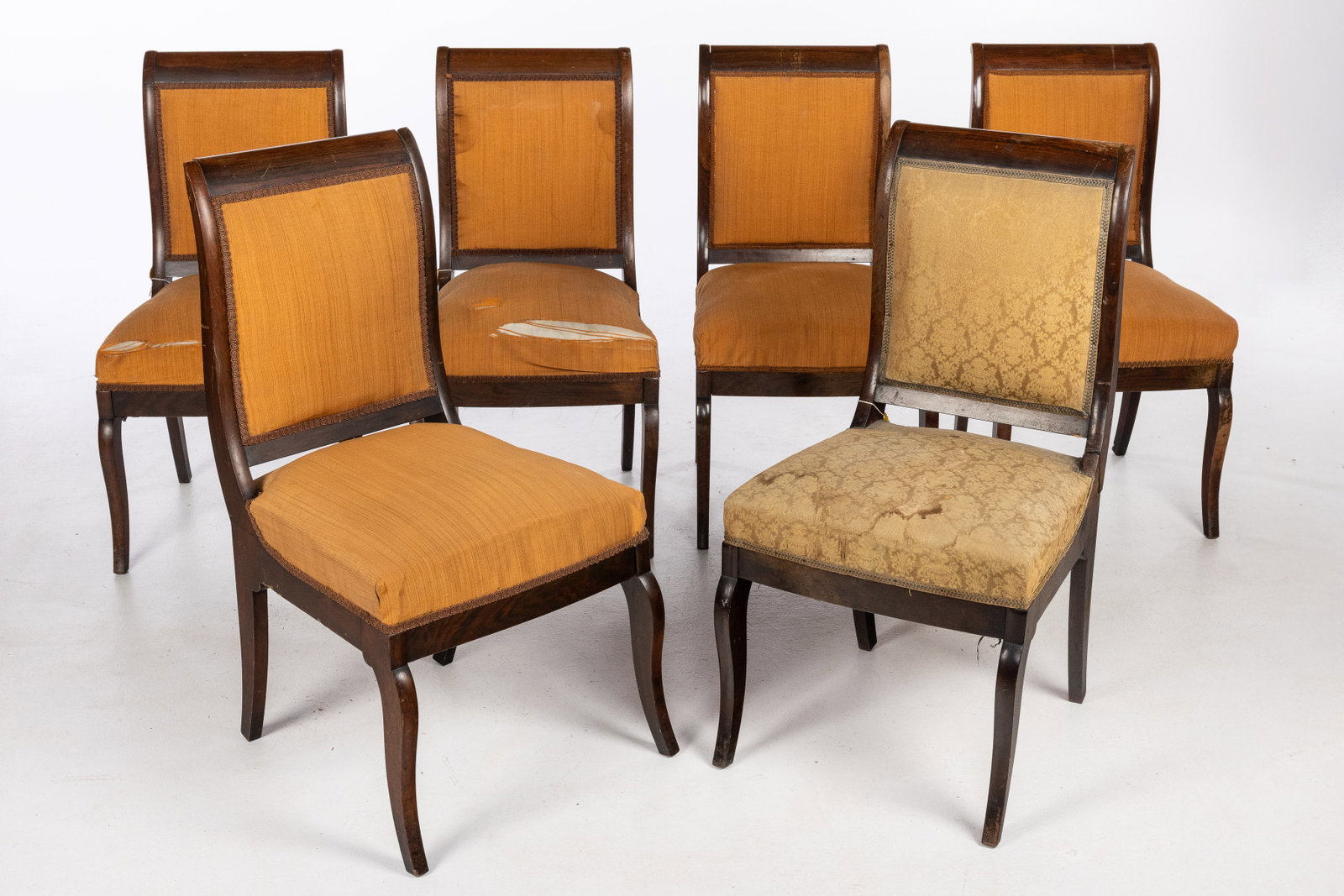 6 American Classical Rosewood Side Chairs, 1815-1848: Property De-Accessioned from the Telfair Museums, Savanah, GA Description: Set of 6 American Classical Upholstered Rosewood Side Chairs , Attrib. to the Bequest of Mary Telfair, 1815-1848, each with