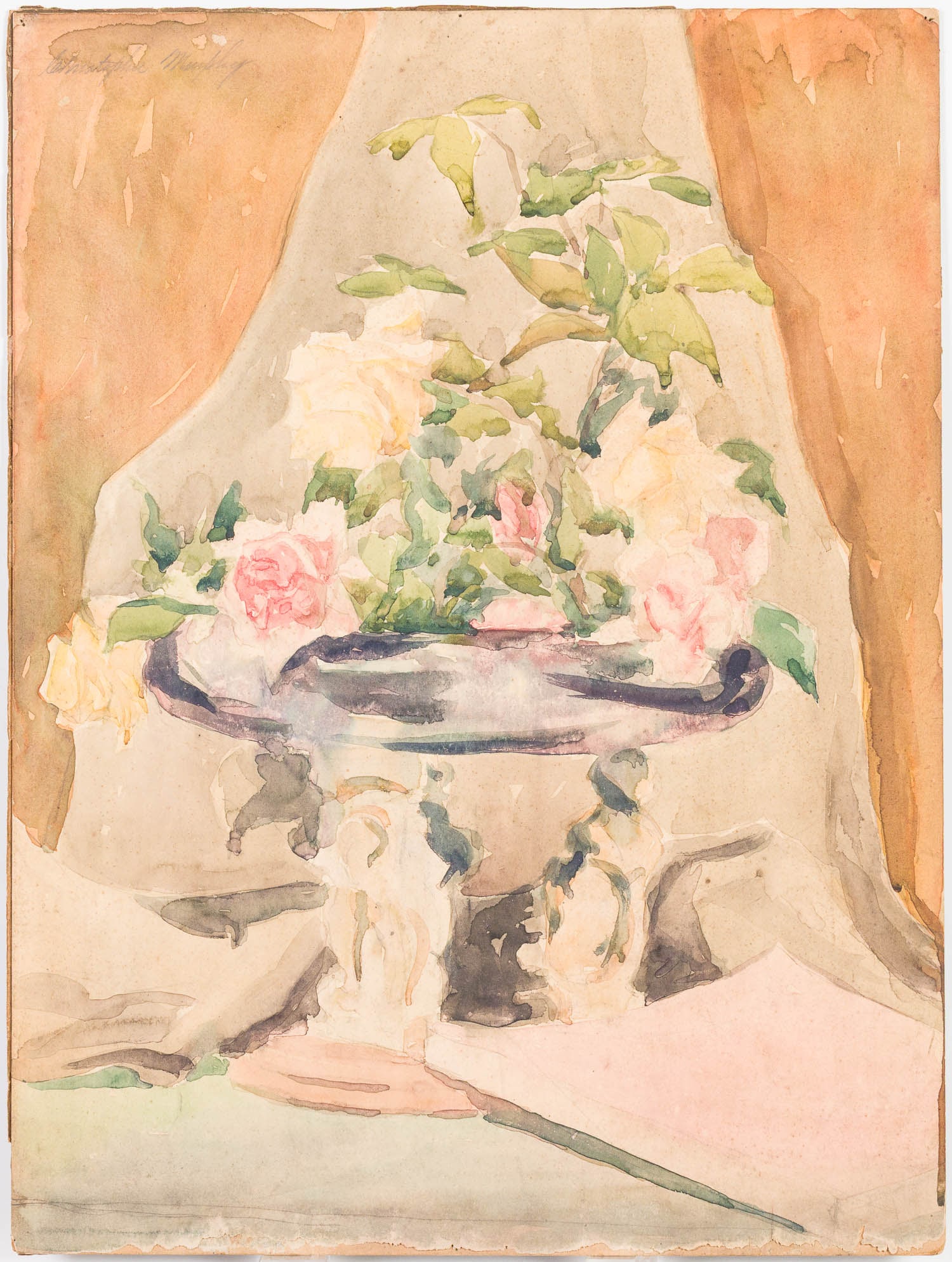 Christopher P. H. Murphy, Roses Still life, W/C: Property from The Christopher P. H. Murphy (Sr.) Family Estate Collection, Savannah, GA Description: Christopher P. H. Murphy (Savannah, 1869-1939), Roses Still life, Watercolor on Board, signed