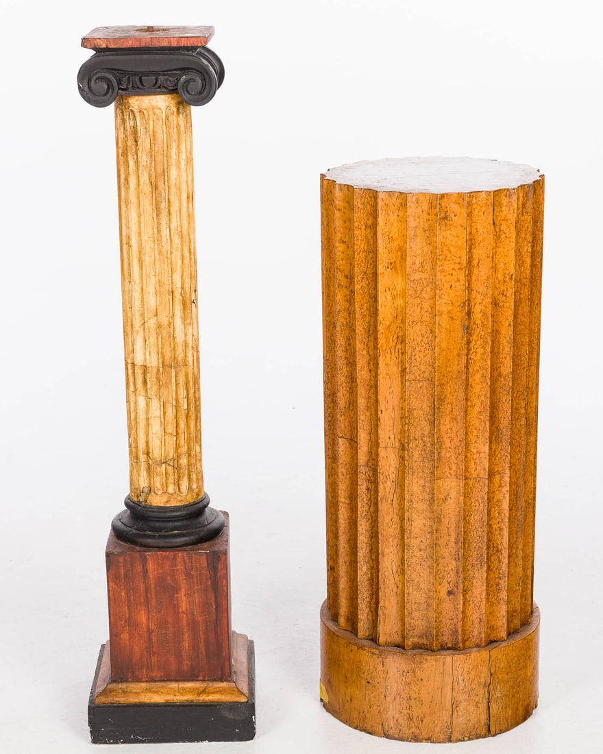 Fluted Burl Wood Pedestal & Painted Plaster Pedestal (1 of 10)