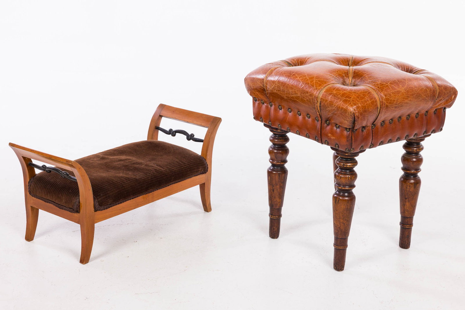 Biedermeier Foot Stool & a Leather Upholstered Stool (1 of 10)