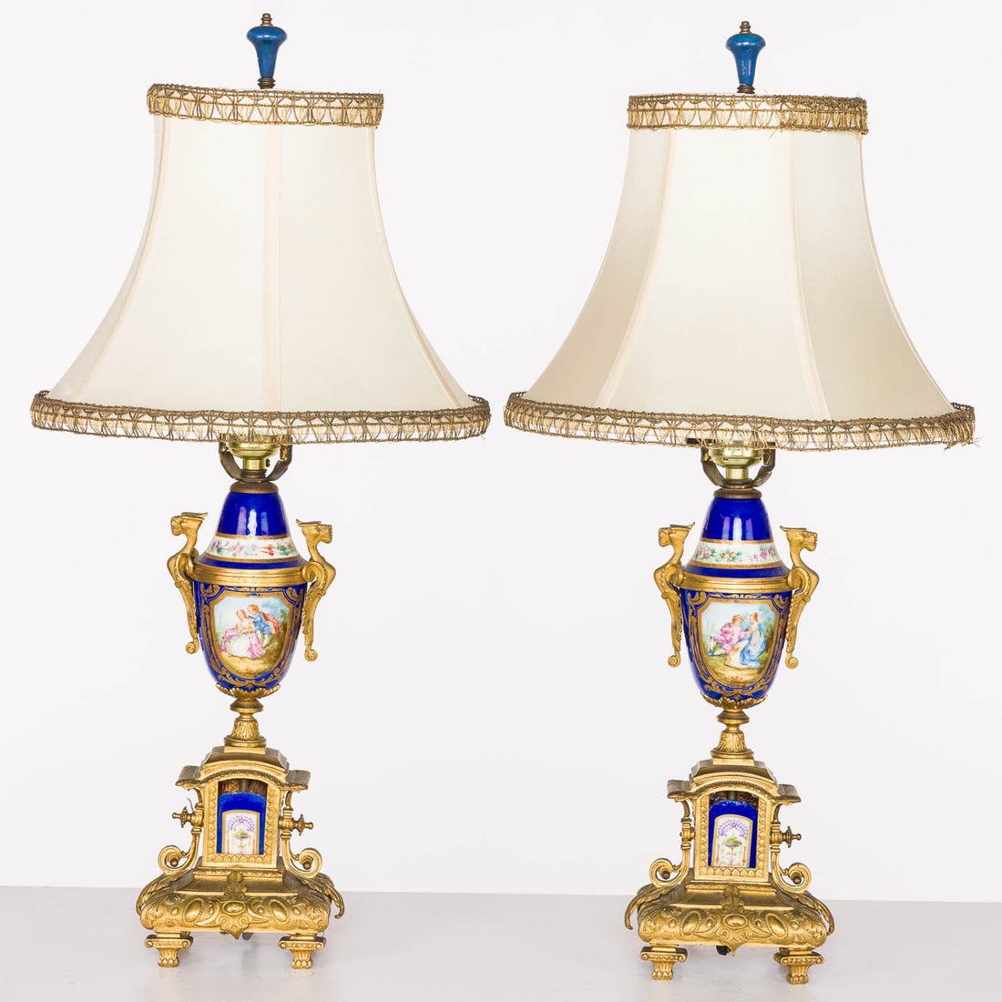 Pair of Louis XVI Style Gilt-Metal & Porcelain Lamps (1 of 11)