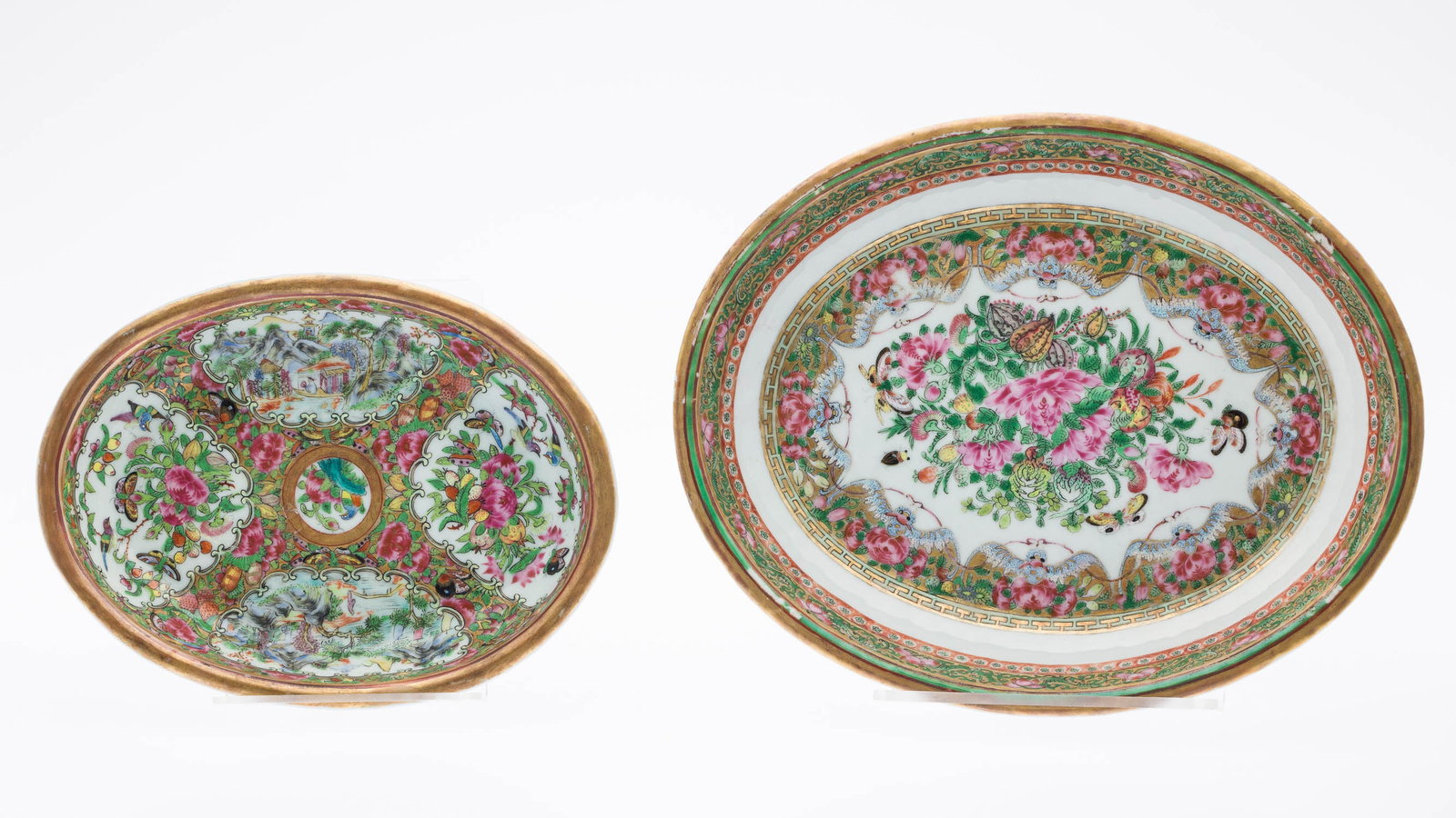 2 Chinese Famille Rose Oval Bowls (1 of 6)