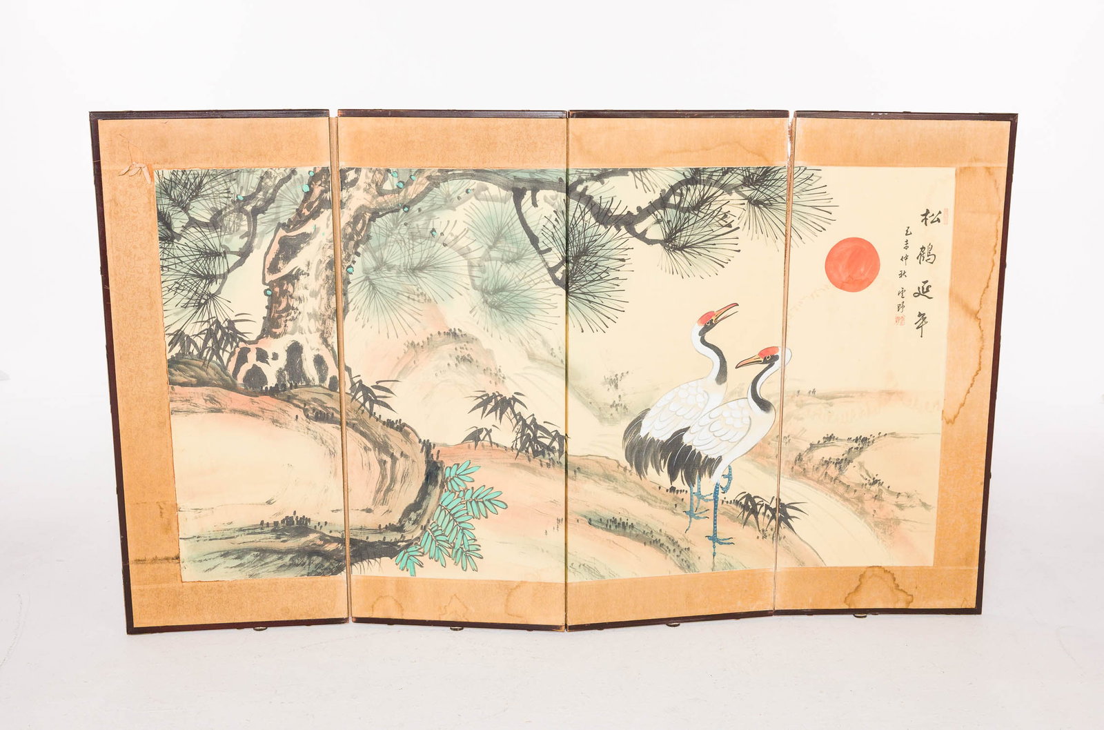 Asian Painted Screen with Cranes - 2