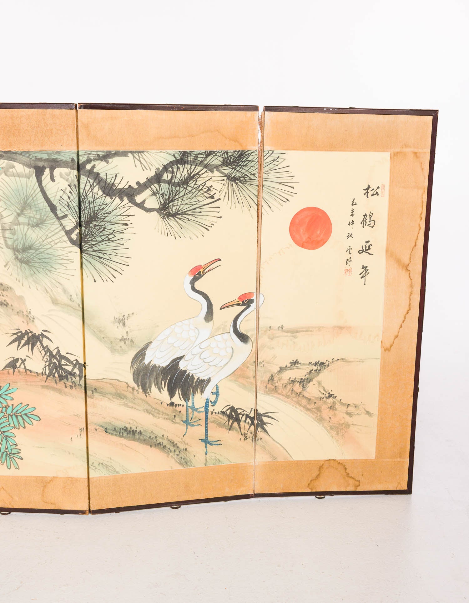 Asian Painted Screen with Cranes - 4