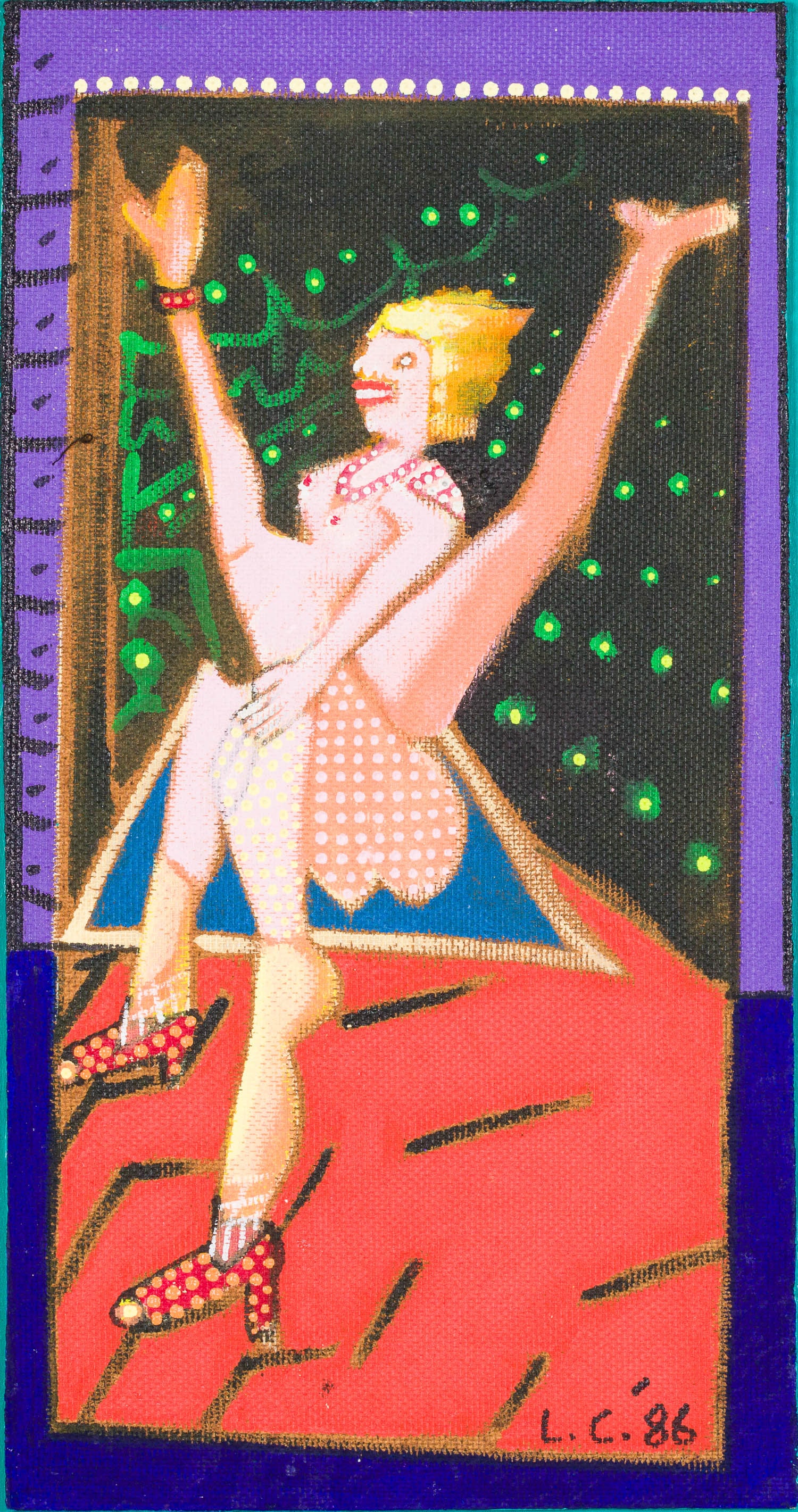 Larry Connatser, Dancing Figure, Acrylic on Masonite: Property from the Estate of Miriam K. Center, Savannah, GA Description: Larry Connatser (American, 1938 - 1996), Dancing Figure, Acrylic on Masonite, 1986, signed and dated '86 lower right, signed