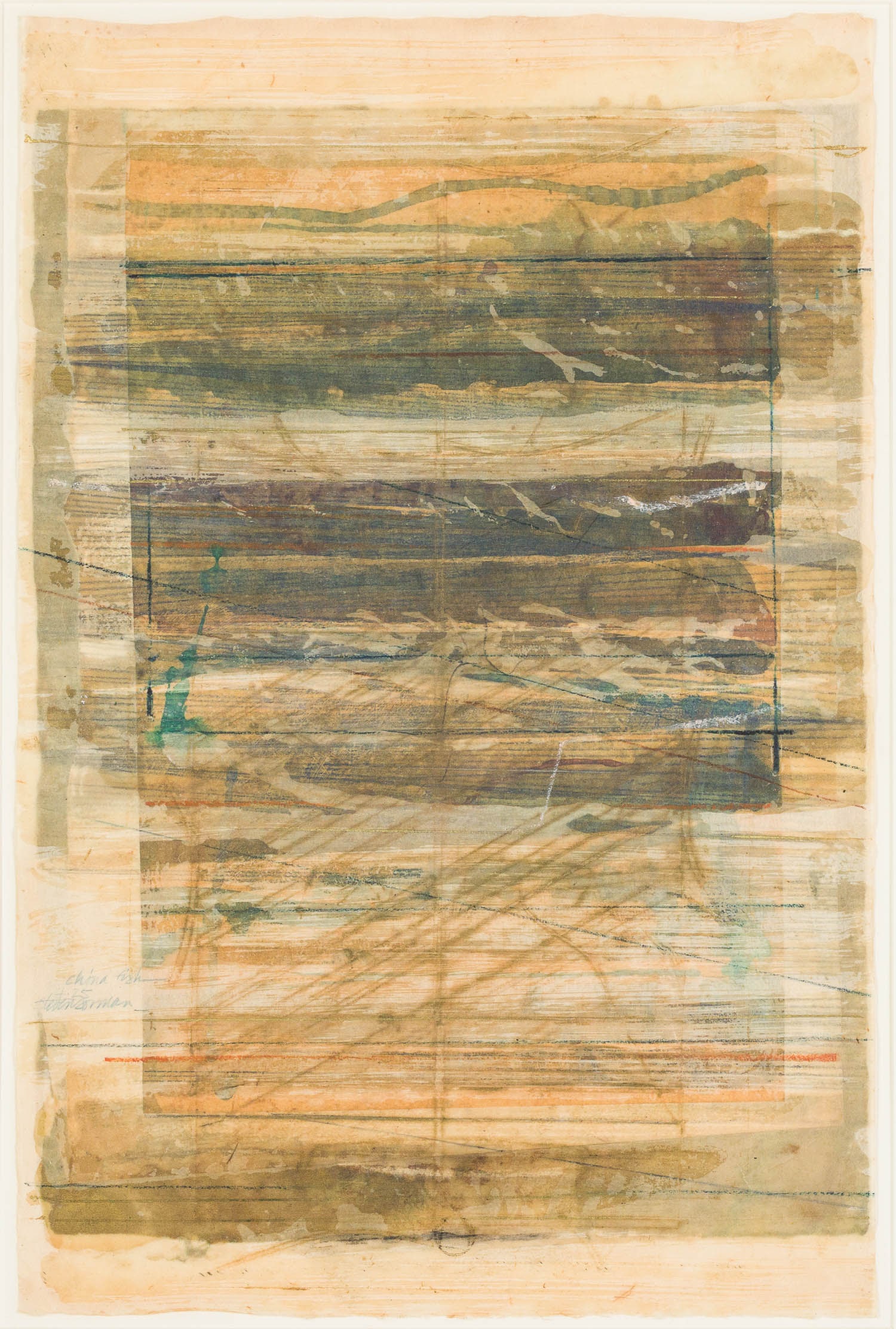 Steve Sorman (MN, b. 1948) China Fish, Mixed Media: Property of a Private Collector, Savannah, GA Description: Steve Sorman (MN, b. 1948), China Fish, Mixed Media on Paper, 1976, signed, titled and dated 7.25 at the mid-left side, depicting abstract