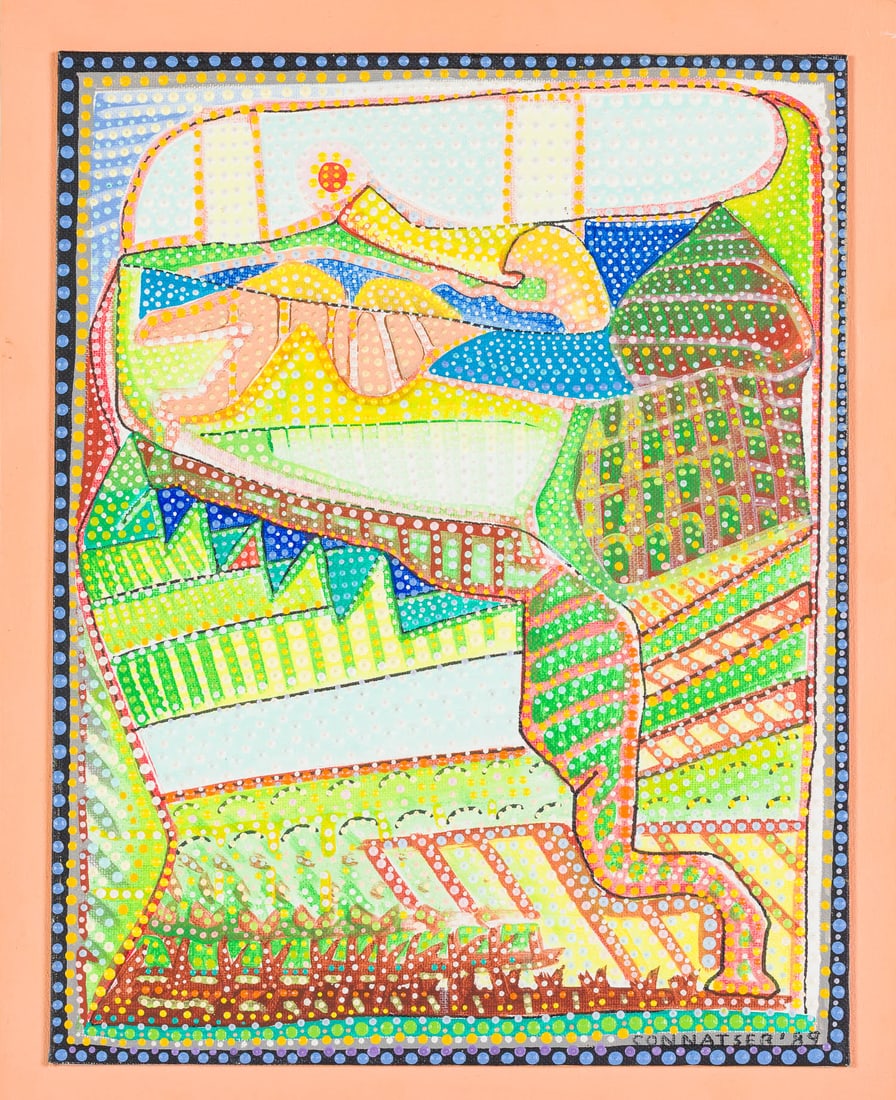 Larry Connatser, Baptism of a Dragon Lady, Acrylic: Property from the Estate of Miriam K. Center, Savannah, GA Description: Larry Connatser (American, 1938 - 1996), Baptism of a Dragon Lady, Acrylic on Board, 1989, signed and dated '89 lower right,