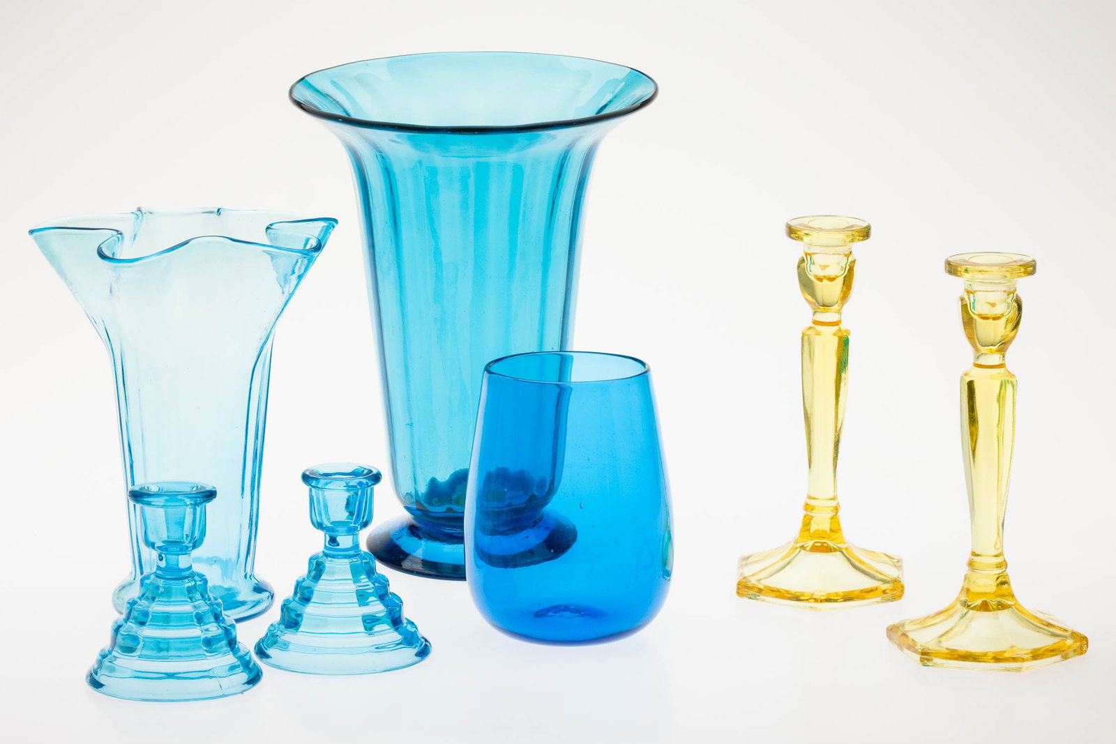 Group of Blue and Yellow Glass Articles, 7 pcs. (1 of 11)