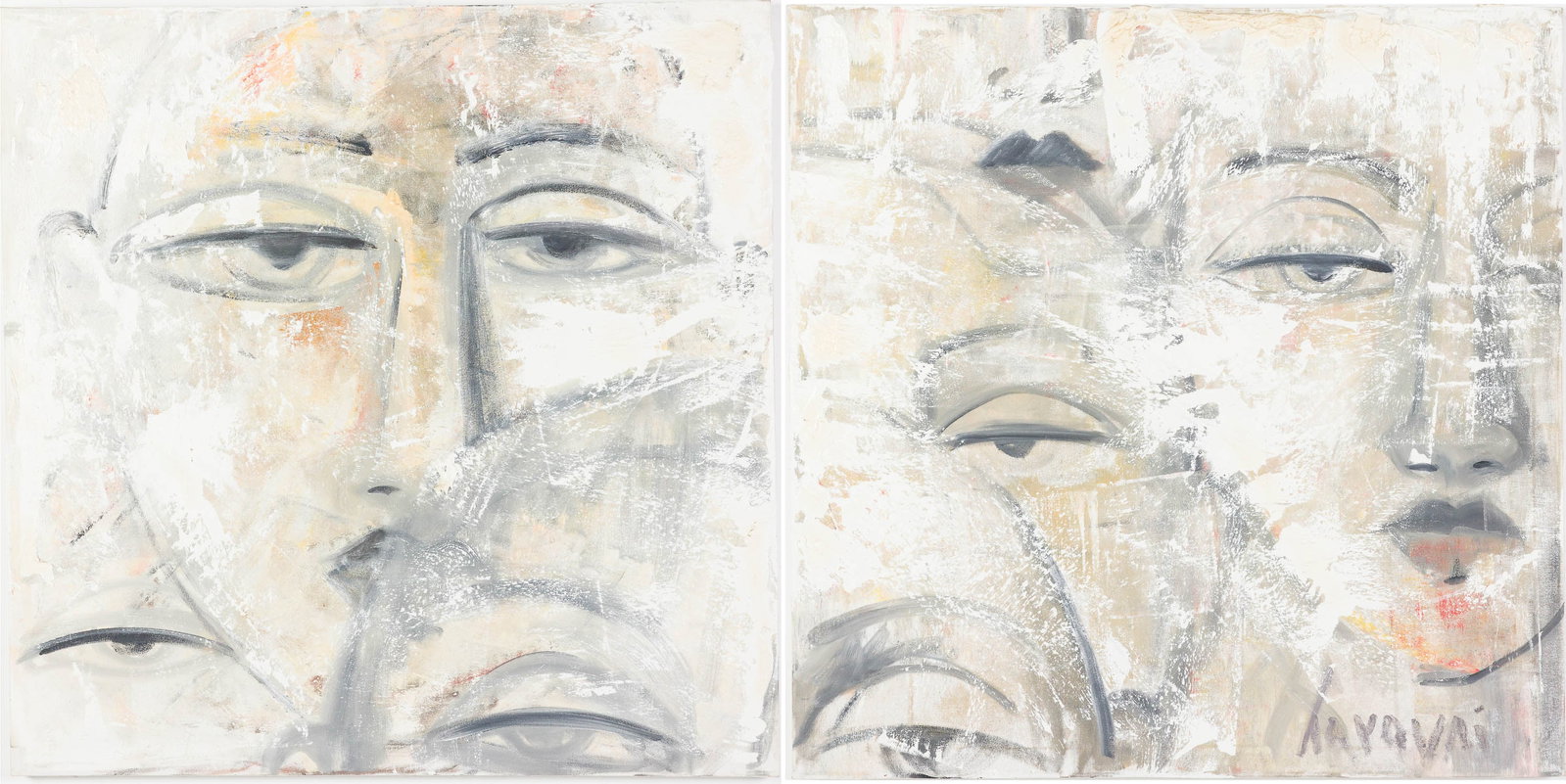 David Harouni (American, 1962), Diptych "Faces", O/C (1 of 9)