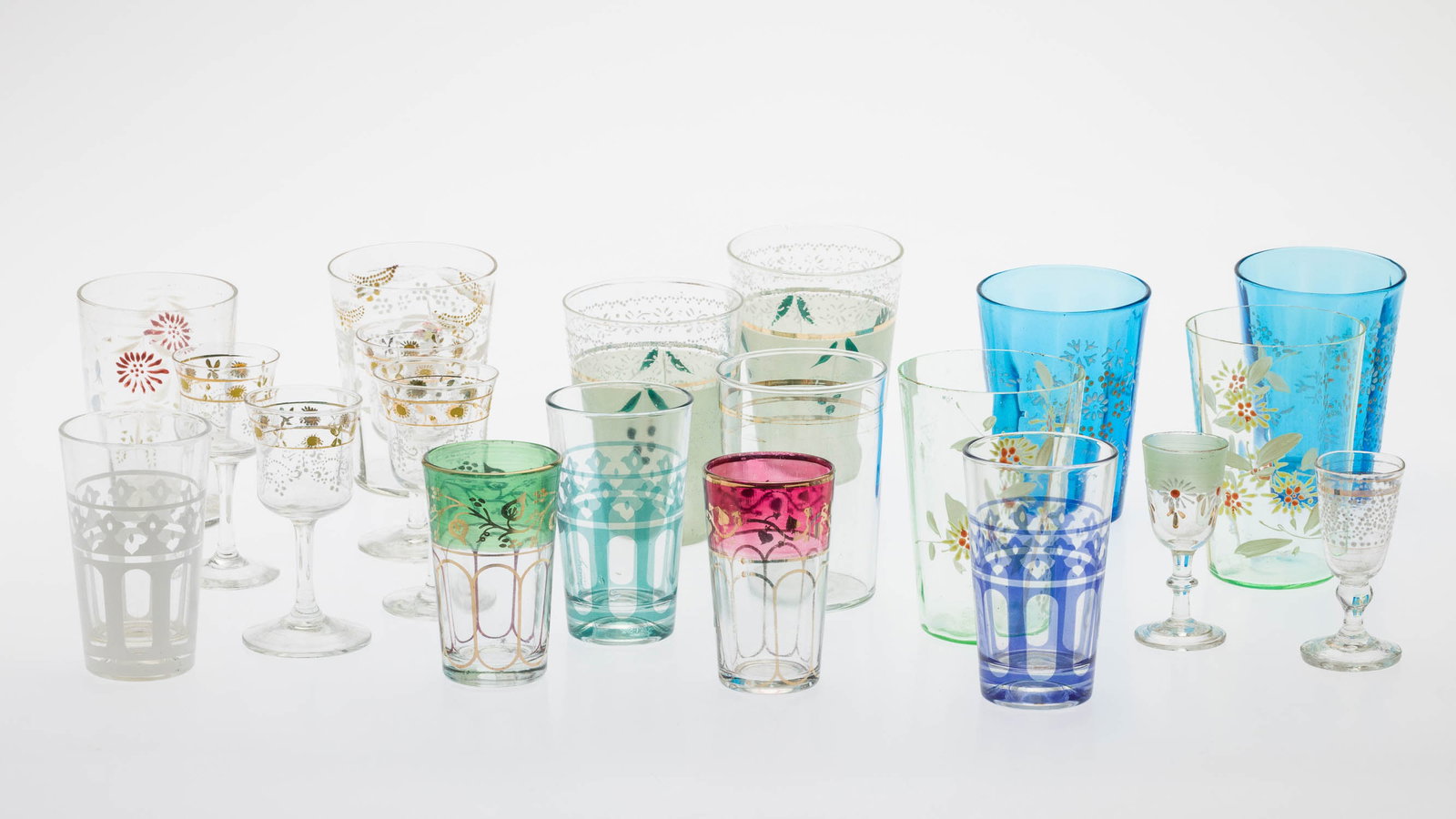 Set of Miscellaneous Floral Painted Glasses, 21 pcs. (1 of 9)