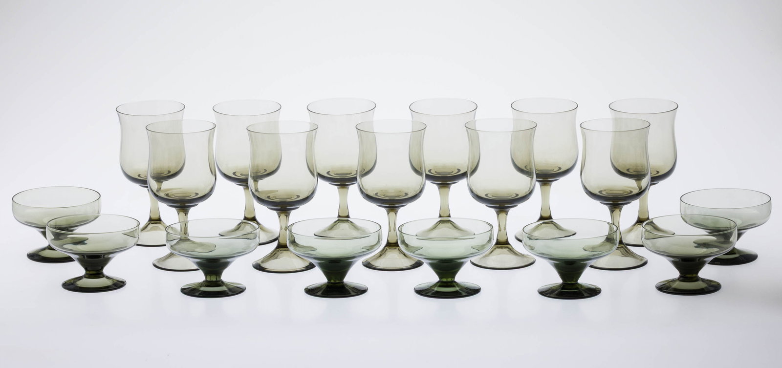 Smokey Black Glass Sherbert and Wine Glasses, 19 pcs (1 of 11)