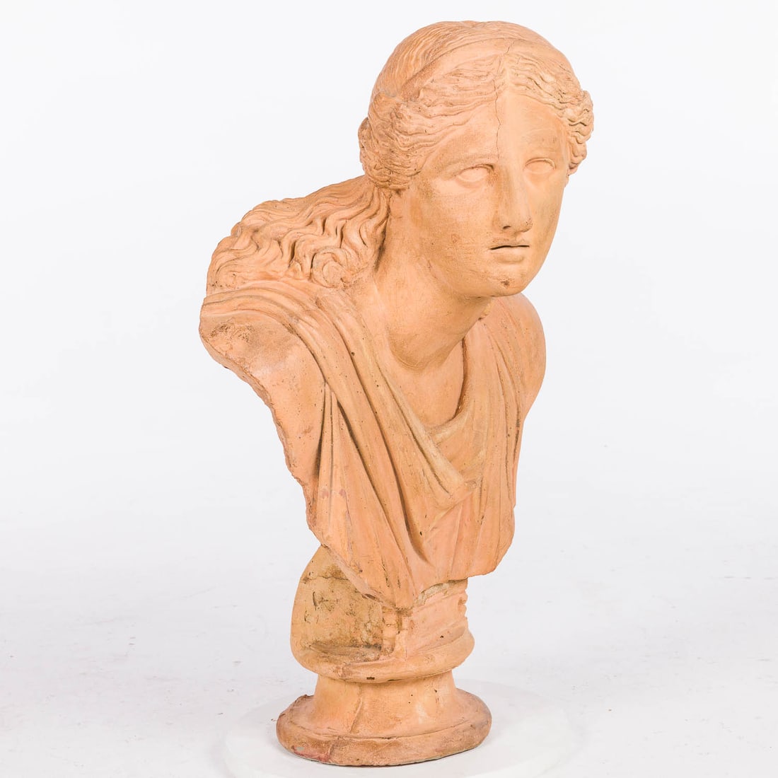 Cast Terracotta Bust of Niobe After The Antique: Property of Bliss Hebert and Allen Charles Klein Description: Cast Terracotta Bust of Niobe After The Antique, Large Italian Cast Terracotta Bust of NiobeLate 19th/Early 20th Century copy of the