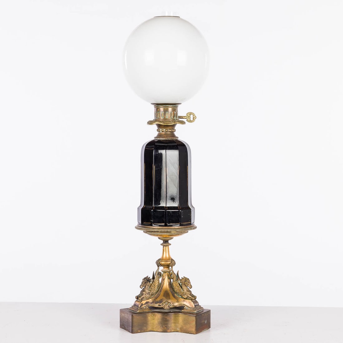 French Gilt Metal & Black Glass Lamp, 20th Century (1 of 10)