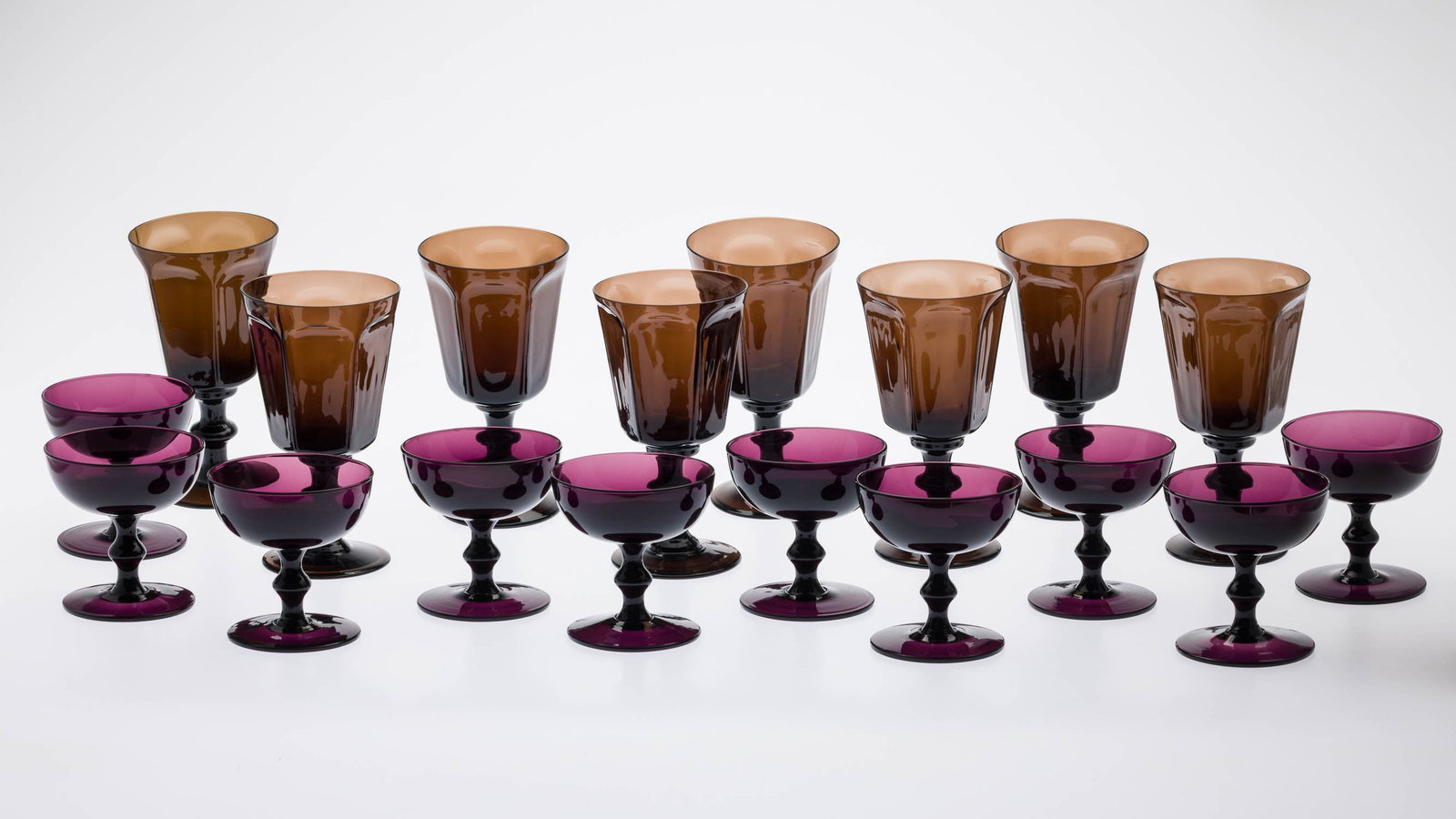 10 Amethyst Glass Champagnes & 8 Lenox Brown Goblets (1 of 13)