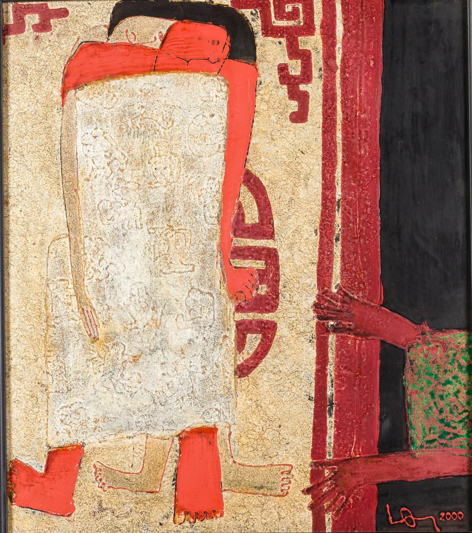 Illegibly signed, Standing Figure, Lacquer on Board (1 of 11)