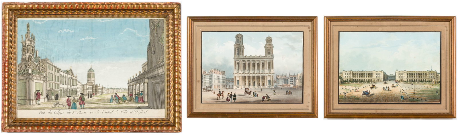 3 French Hand-Colored Architectural engravings (1 of 10)