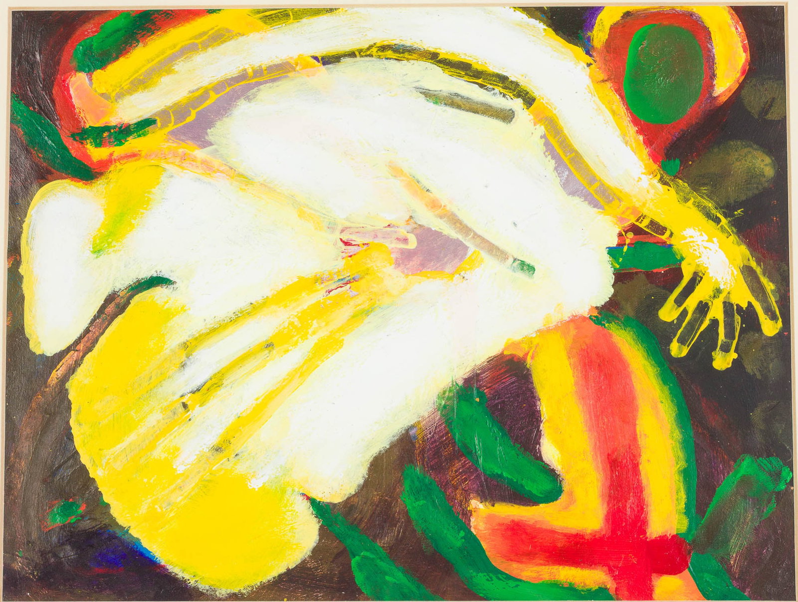 Unsigned, Angel, Oil on Paper: Property from the Estate of Miriam K. Center, Savannah, GA Description: Unsigned, Angel, Oil on Paper, depicting an abstract figure with wings, in a white dress, against a dark background, in a gilt